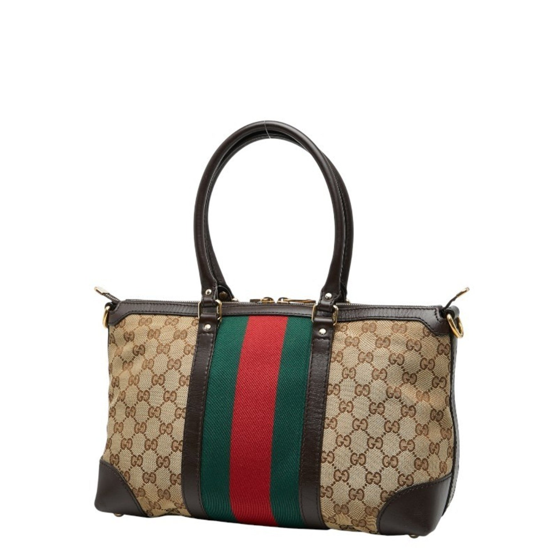 Gucci GG Canvas Sherry Line Handbag/Shoulder Bag Beige Multicolor Leather