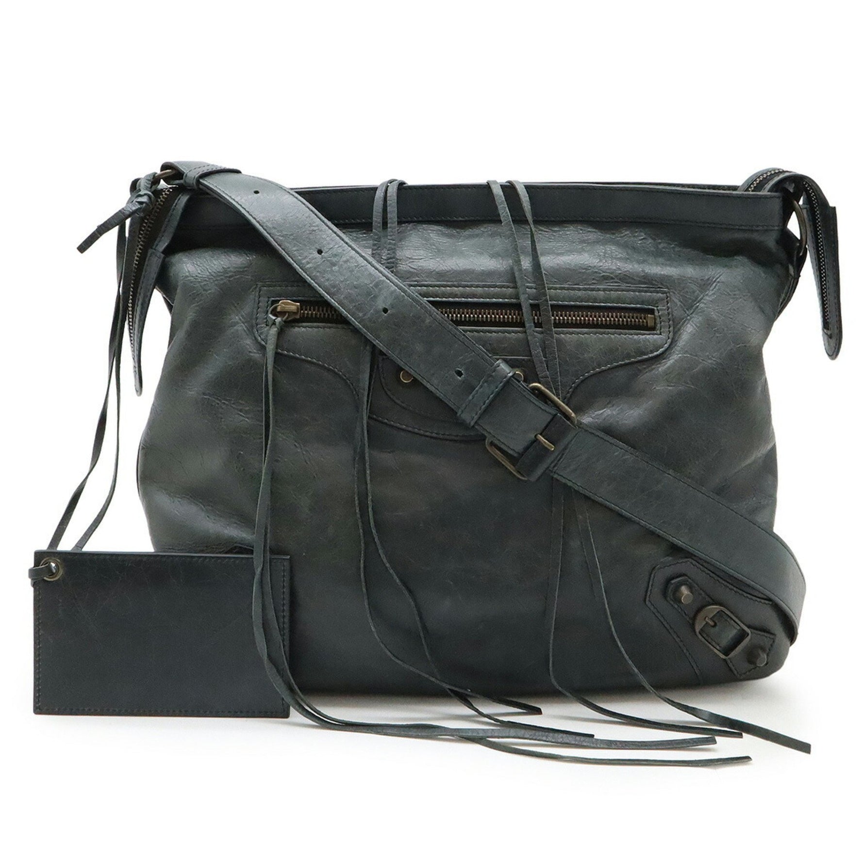 BALENCIAGA The Shoulder Bag Leather Green Grey