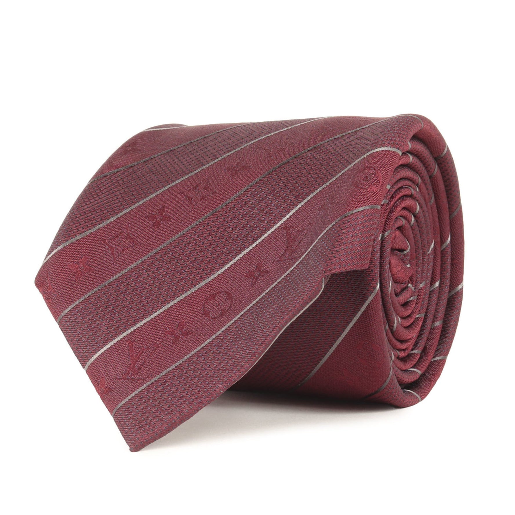 LOUIS VUITTON Monogram Silk Wine Red Tie