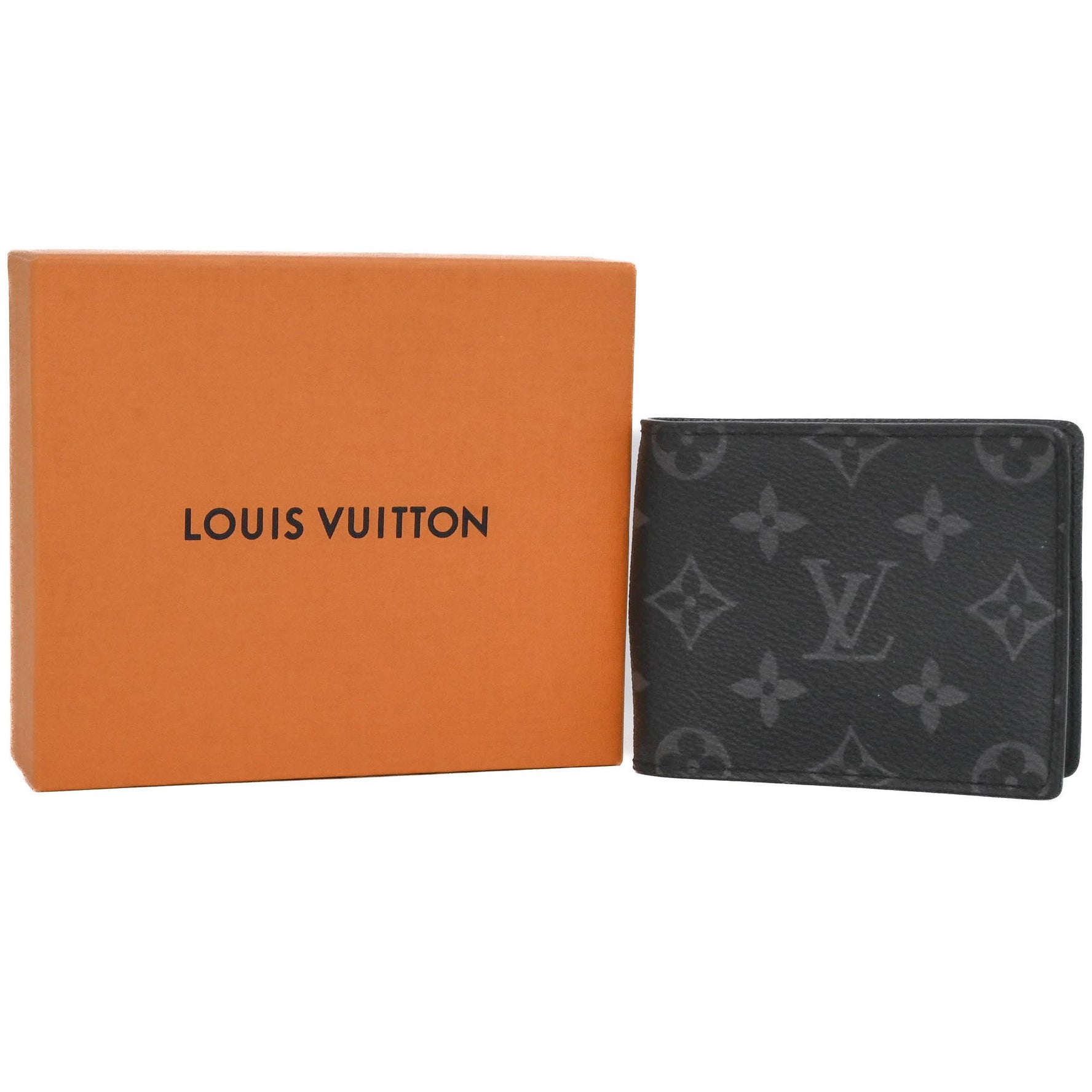 LOUIS VUITTON Monogram Eclipse Portefeuille Pans M62480 Compact Wallet in Black with Money Clip and Initials