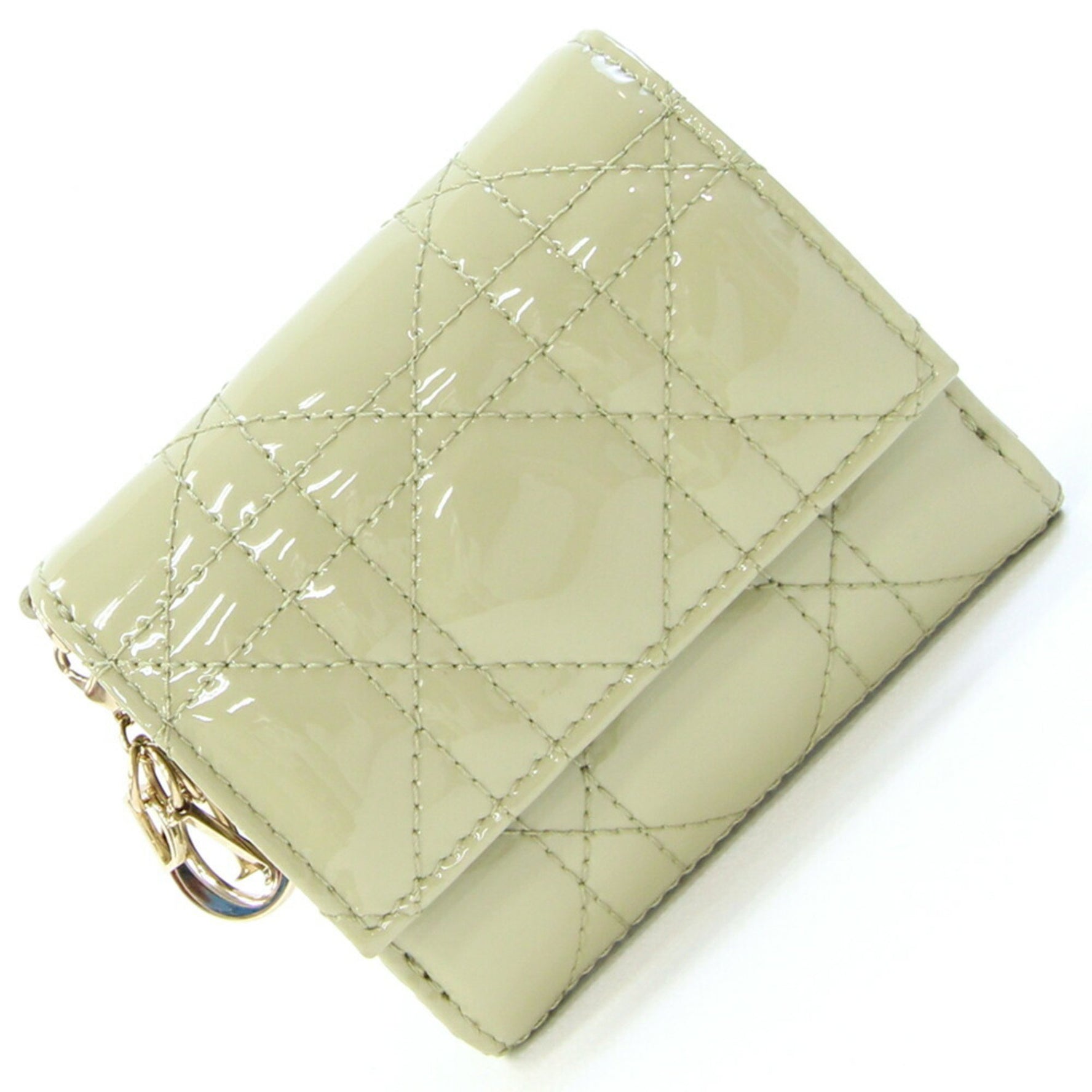 Christian Dior Dior Tri-fold Wallet Lady Lotus Patent Calfskin Cannage DIOR