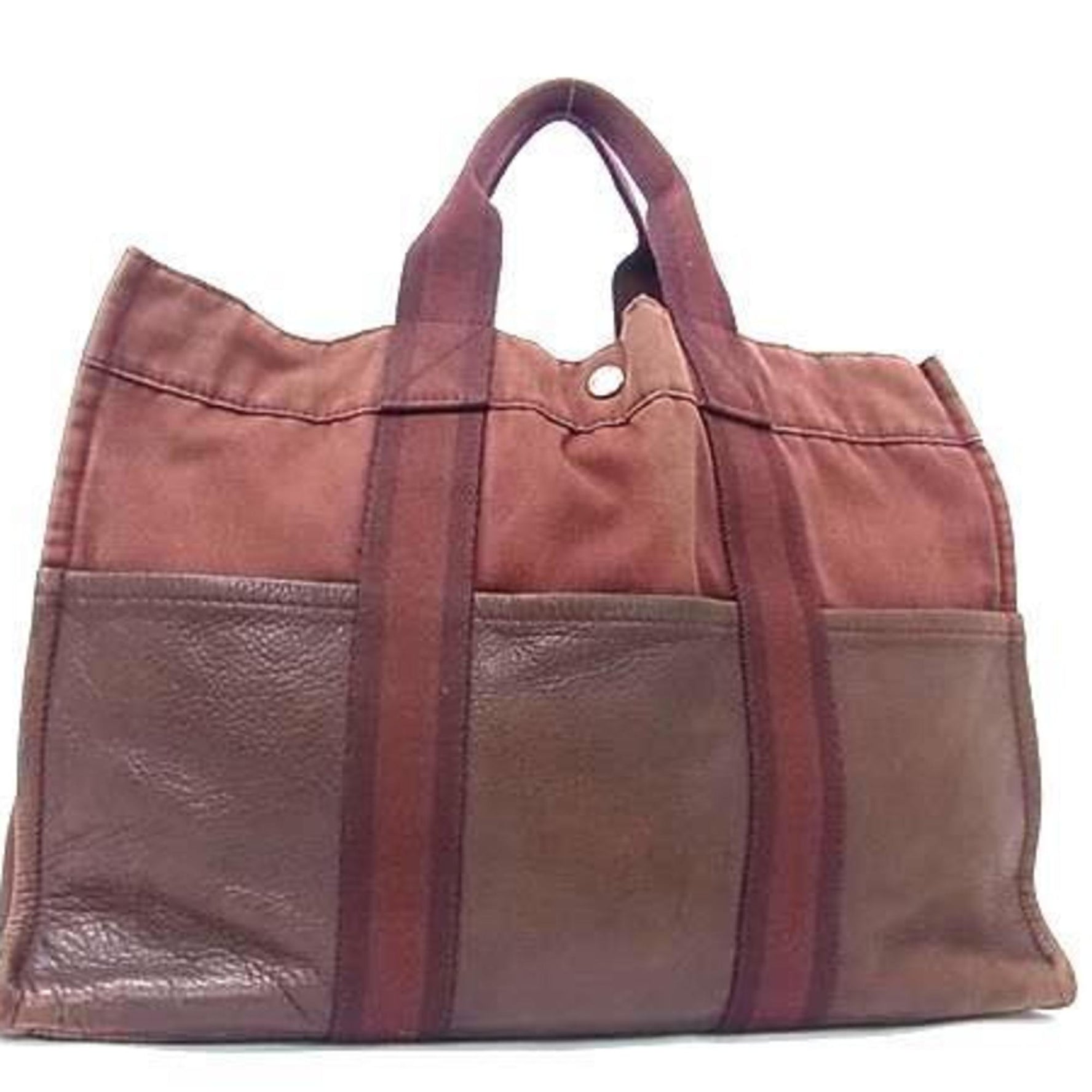 HERMES Hermès Foule Tote MM - Bordeaux Brown Cotton Leather Half
