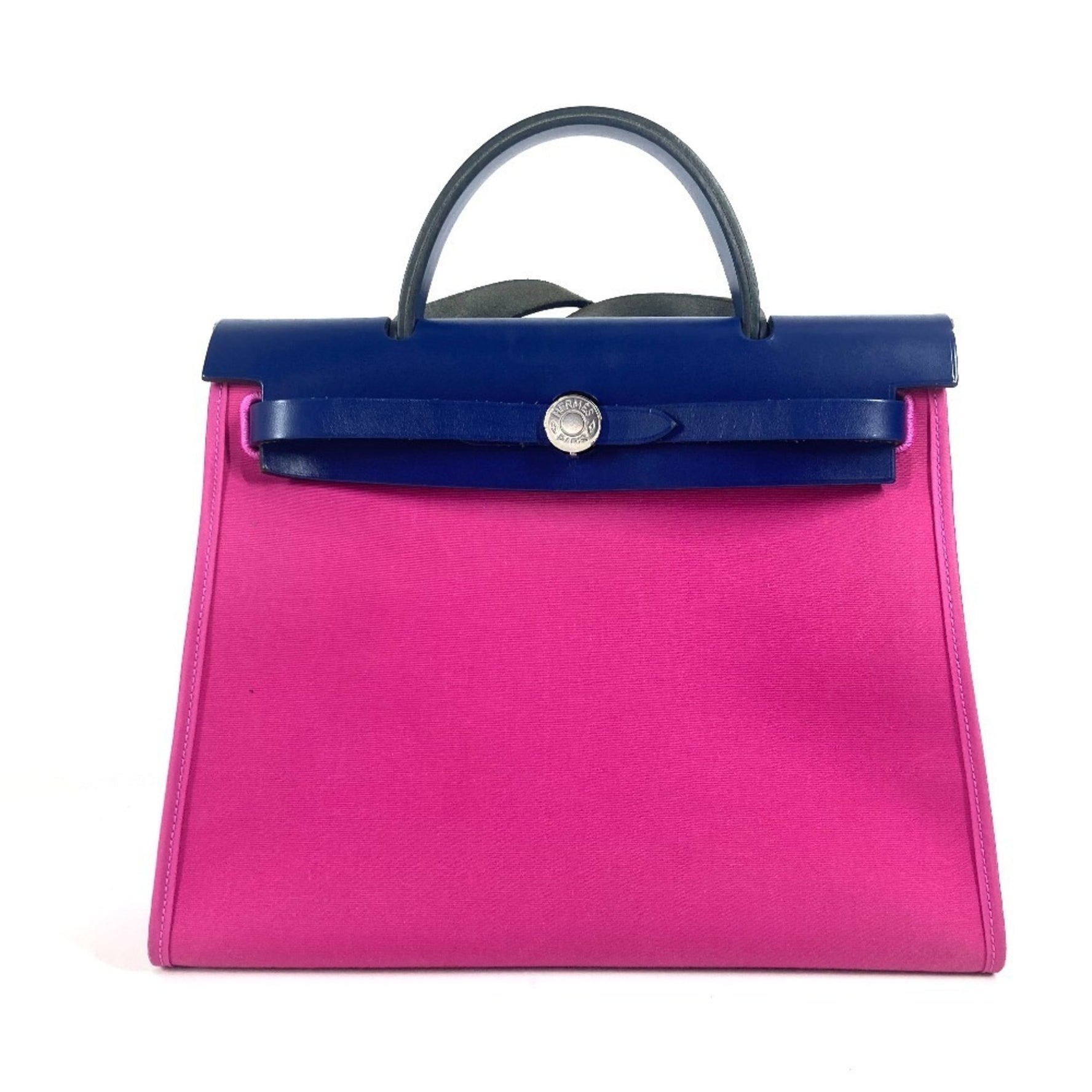 HERMES Airbag Zip PM 31 with pouch bag Shoulder Crossbody Handbag Toile Officier Ladies Magnolia Blue Sap Pink