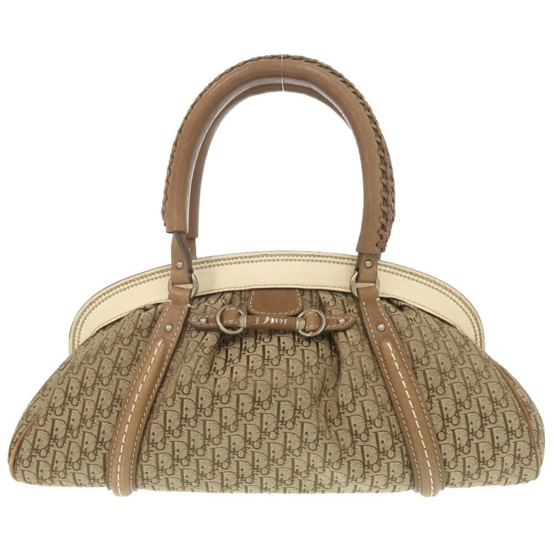 Christian Dior Trotter Canvas and Leather Handbag in Beige, Brown, Ivory (0092)