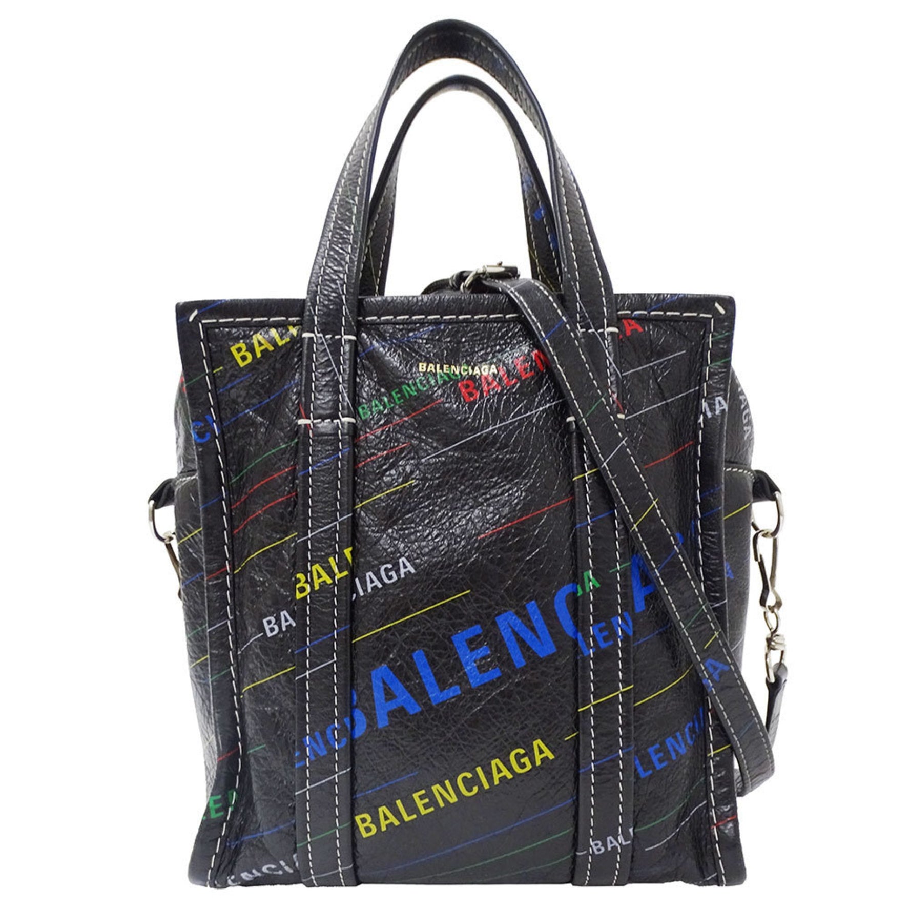 Balenciaga BALENCIAGA Women's Handbag/Shoulder Bag, 2-Way Leather Bazaar Shopper XS, Black/Multi