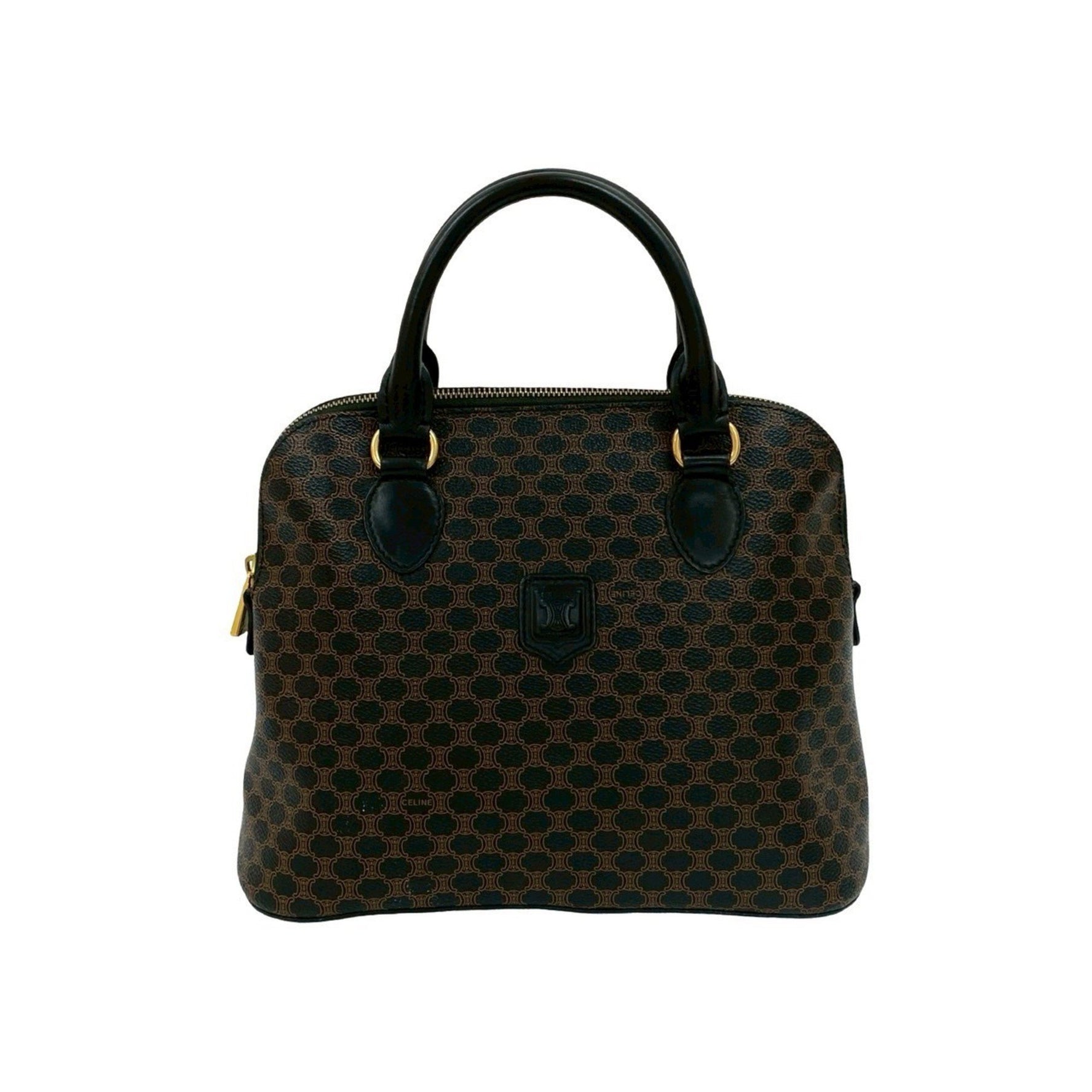 CELINE Macadam Blason Triomphe Leather Handbag/Mini Tote Bag, Black