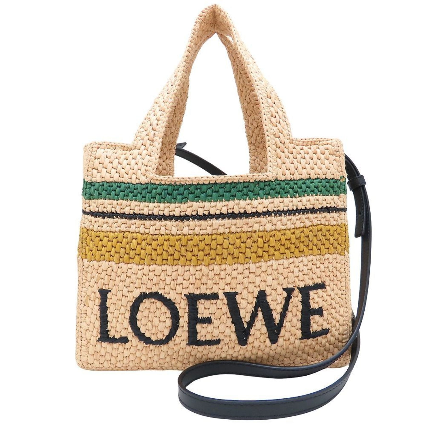 LOEWE Font Stripe Medium Tote Bag in Natural Multicolor Raffia