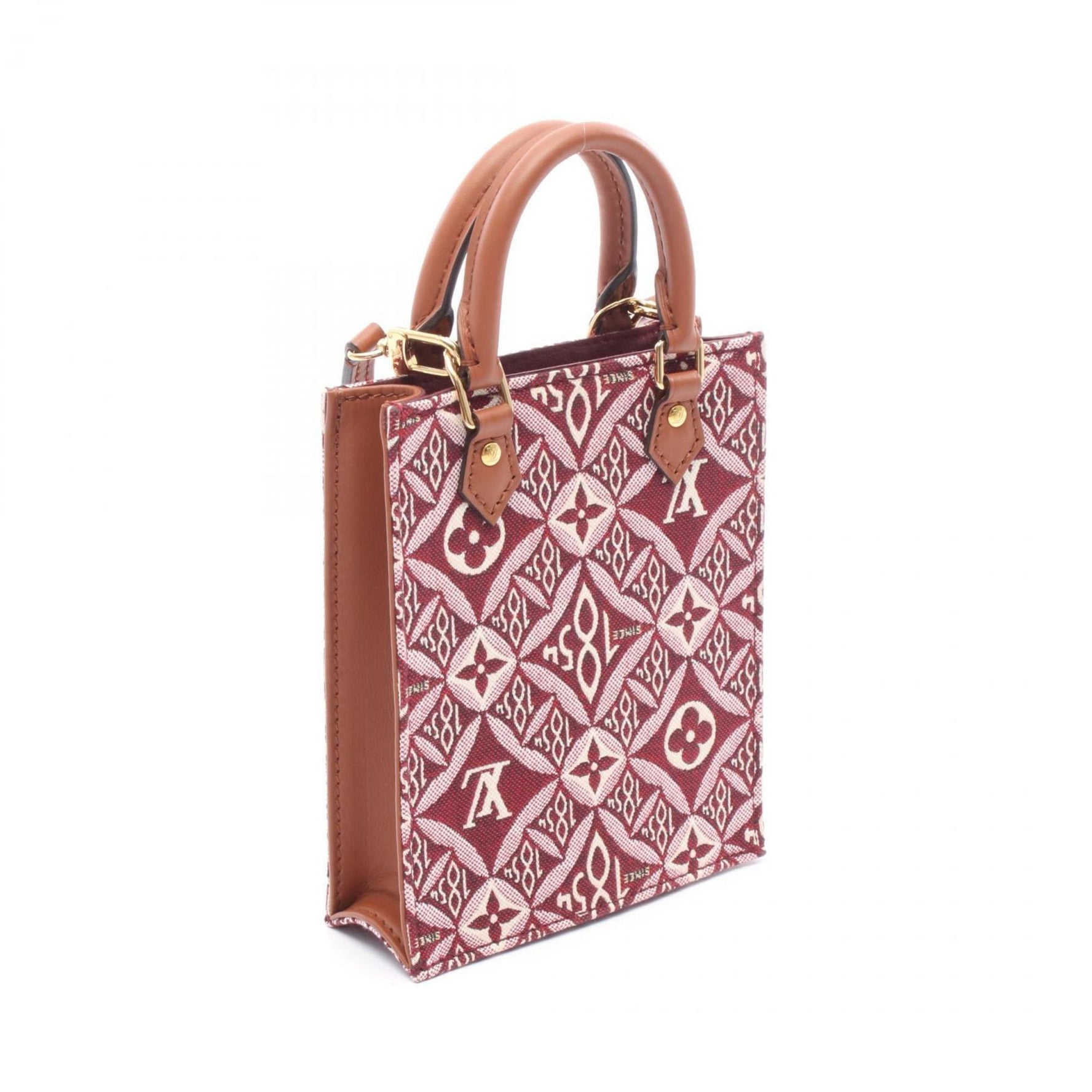 Louis Vuitton Petite Sac Plat Handbag, Canvas and Leather with Monogram Jacquard, Bordeaux Brown