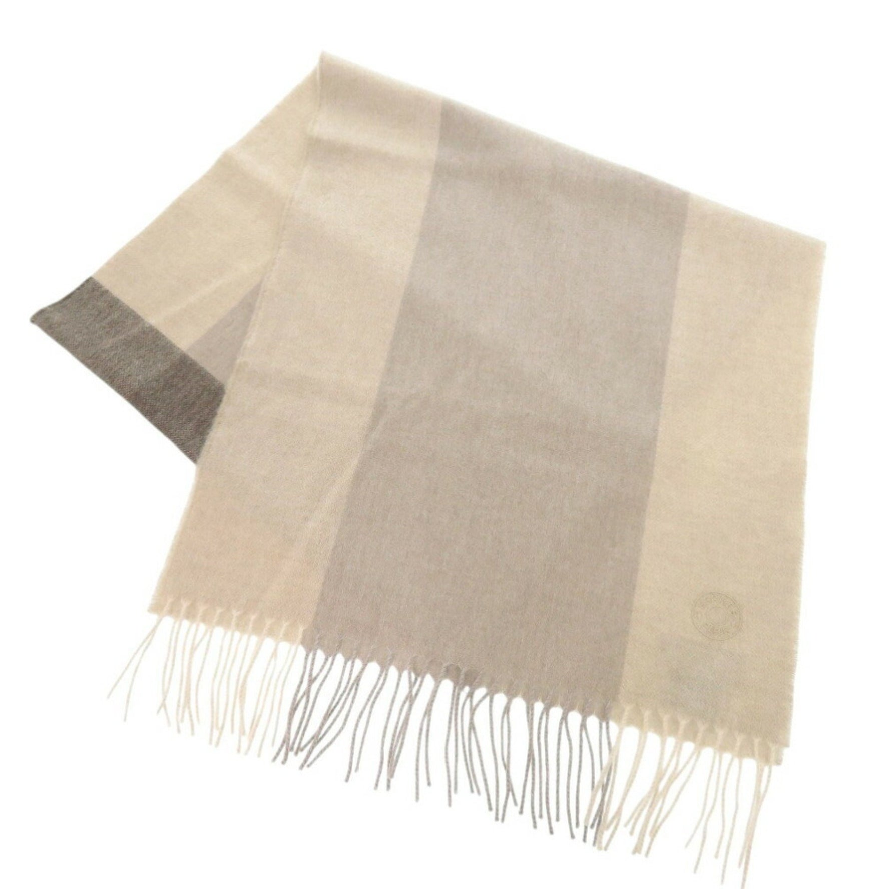 Like new Hermes striped cashmere beige scarf 0565HERMES
