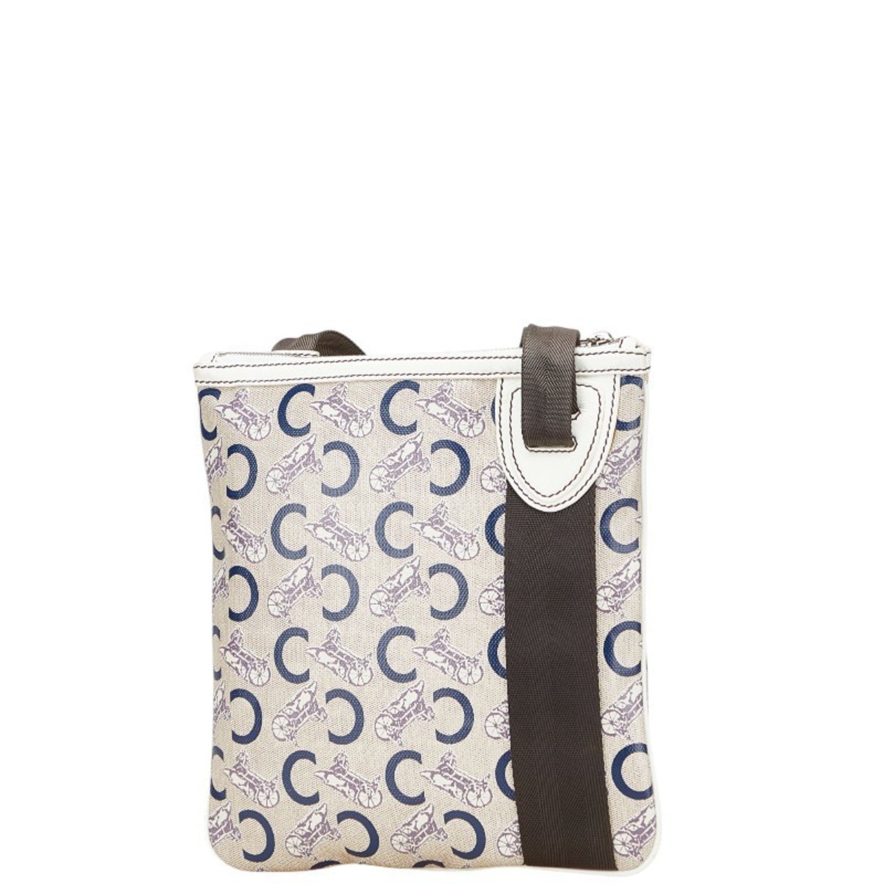 Celine C Macadam Carriage Shoulder Bag in Beige, White, and Blue Leather