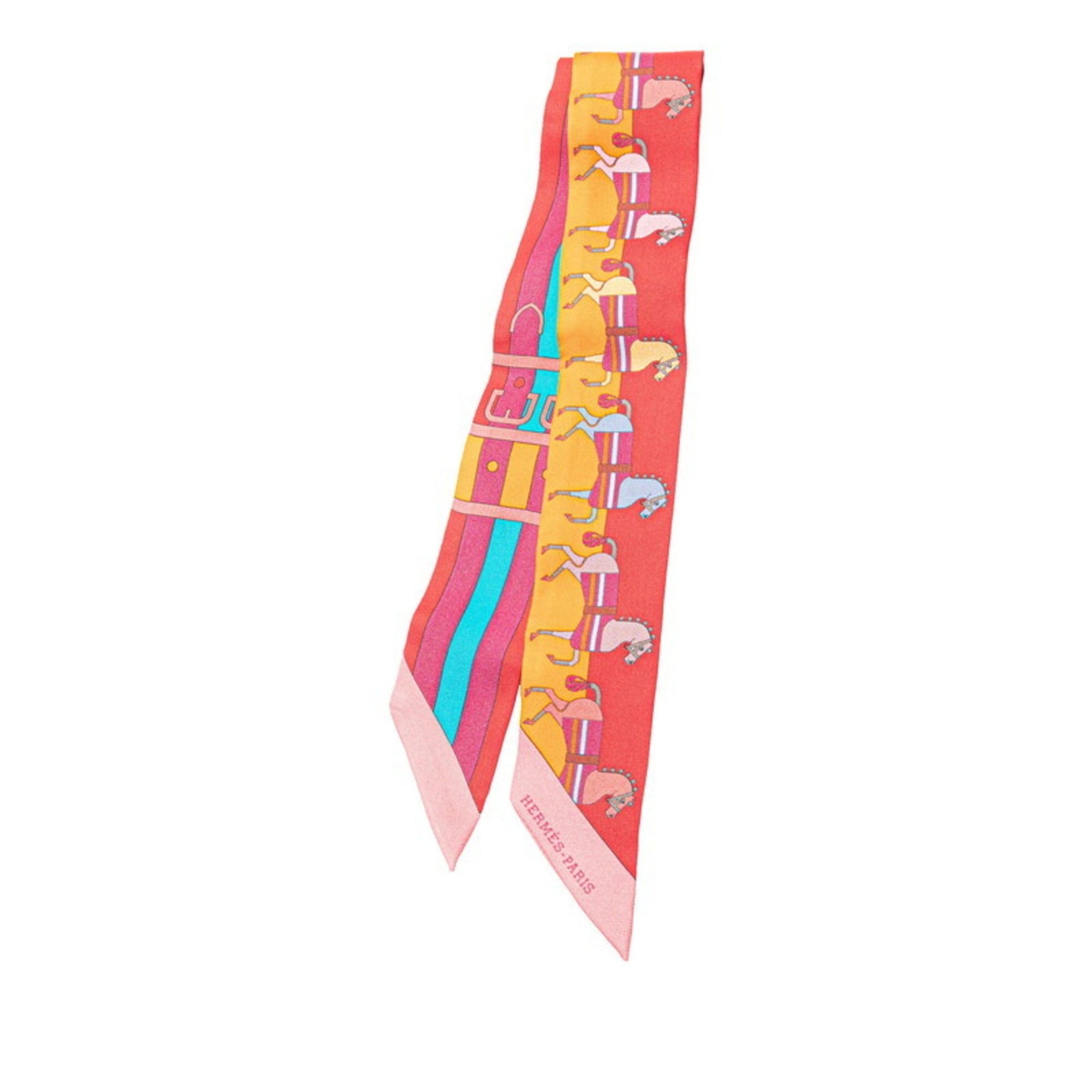 Hermès Twilly ROCABAR Scarf, Red Multicolor Silk, HERMES