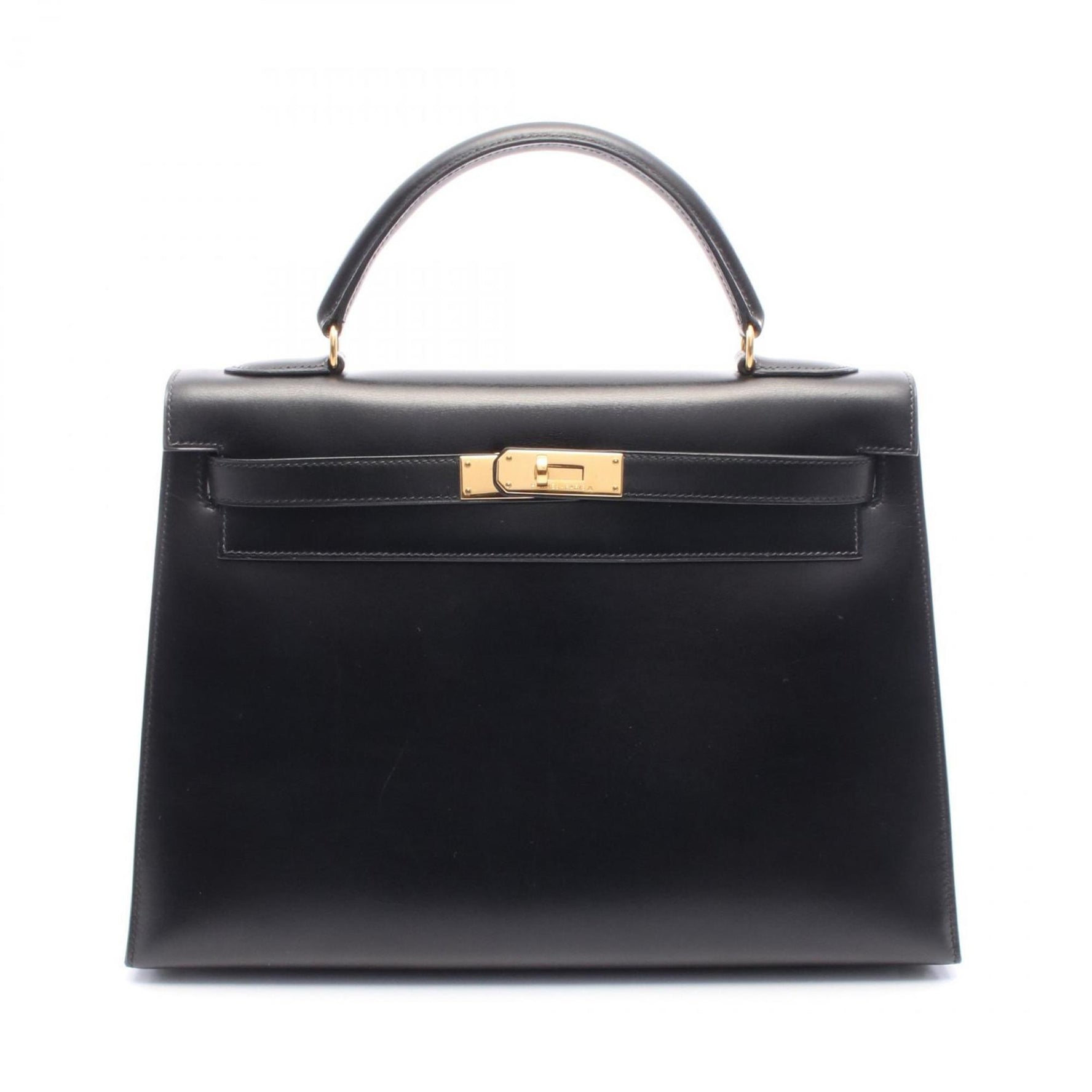 Hermes Hermès Kelly 32 handbag in box calf leather, black.