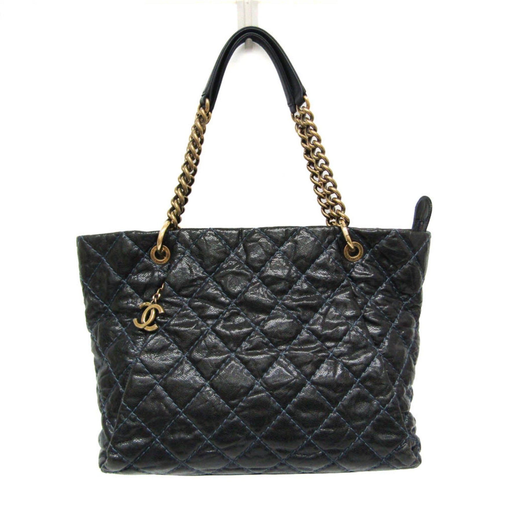 Chanel Matelasse Chain Women's Grained Calfskin Tote Bag Black,Navy