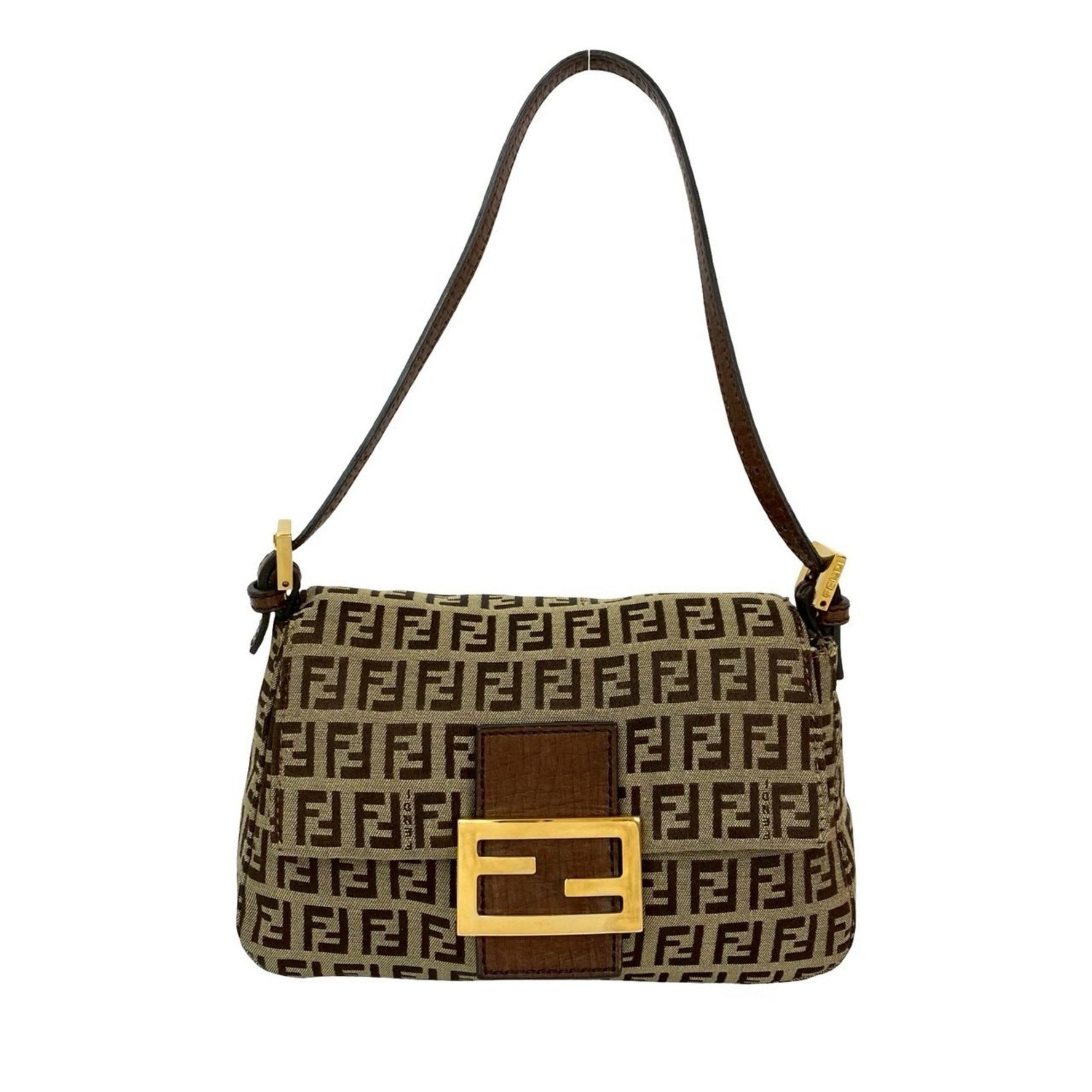 FENDI Mamma Bucket Zucchino FF Pattern Canvas and Leather Semi-One Shoulder Bag Handbag
