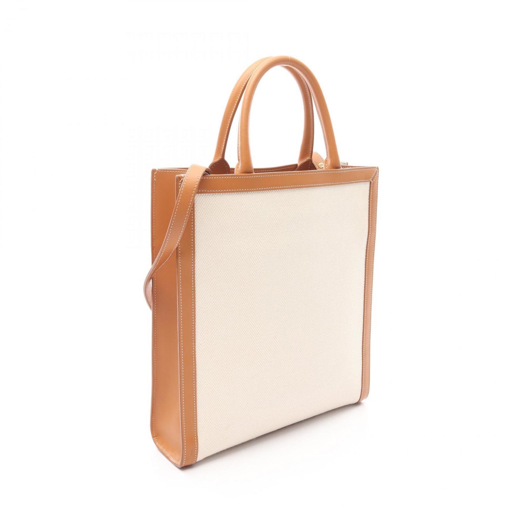 Celine Small Vertical Cabas Tote Bag in Canvas and Leather, White/Brown
