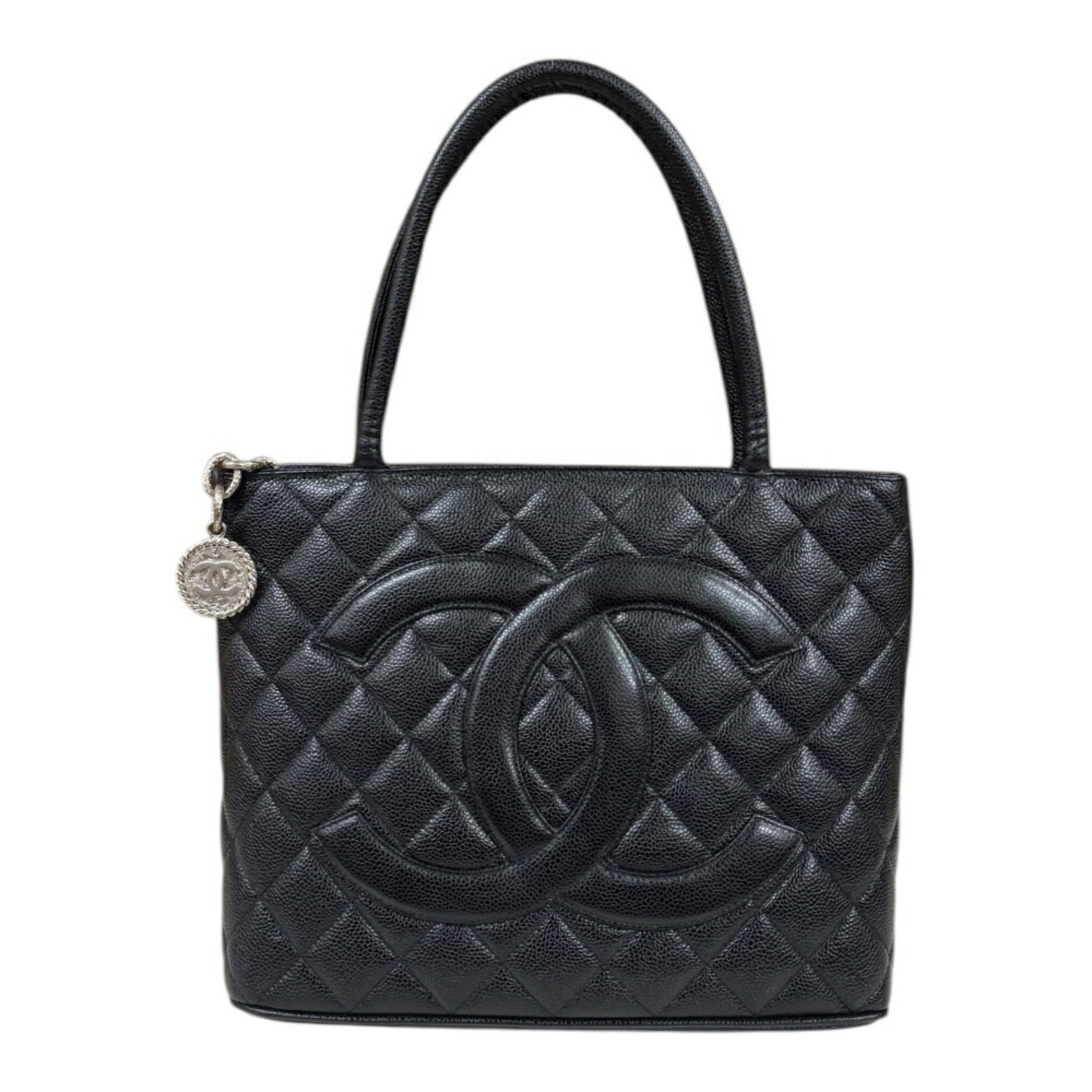 CHANEL Reproduction Tote Bag Caviar Skin Black Women's