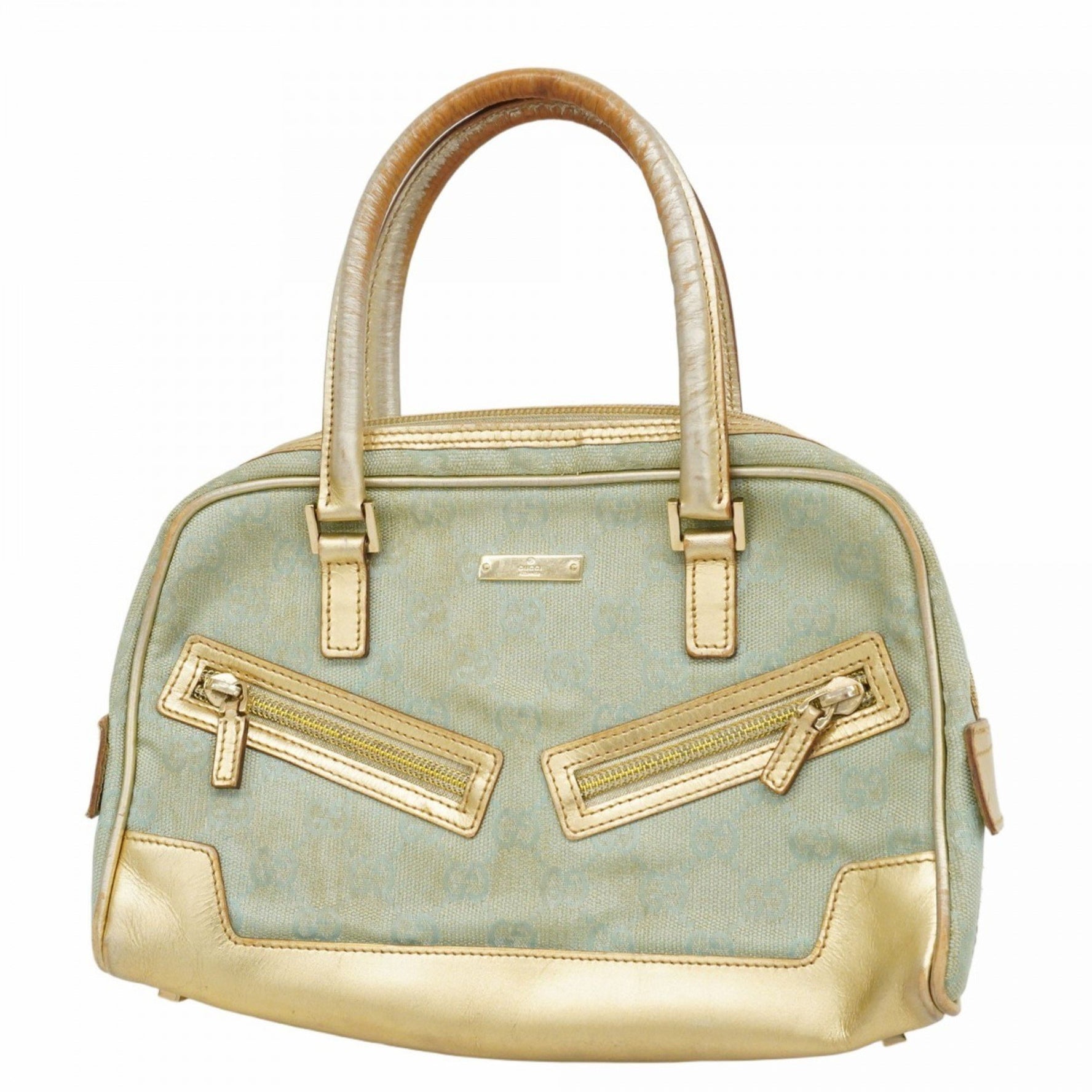Gucci GG Canvas Handbag 000 0852 Blue Gold Champagne
