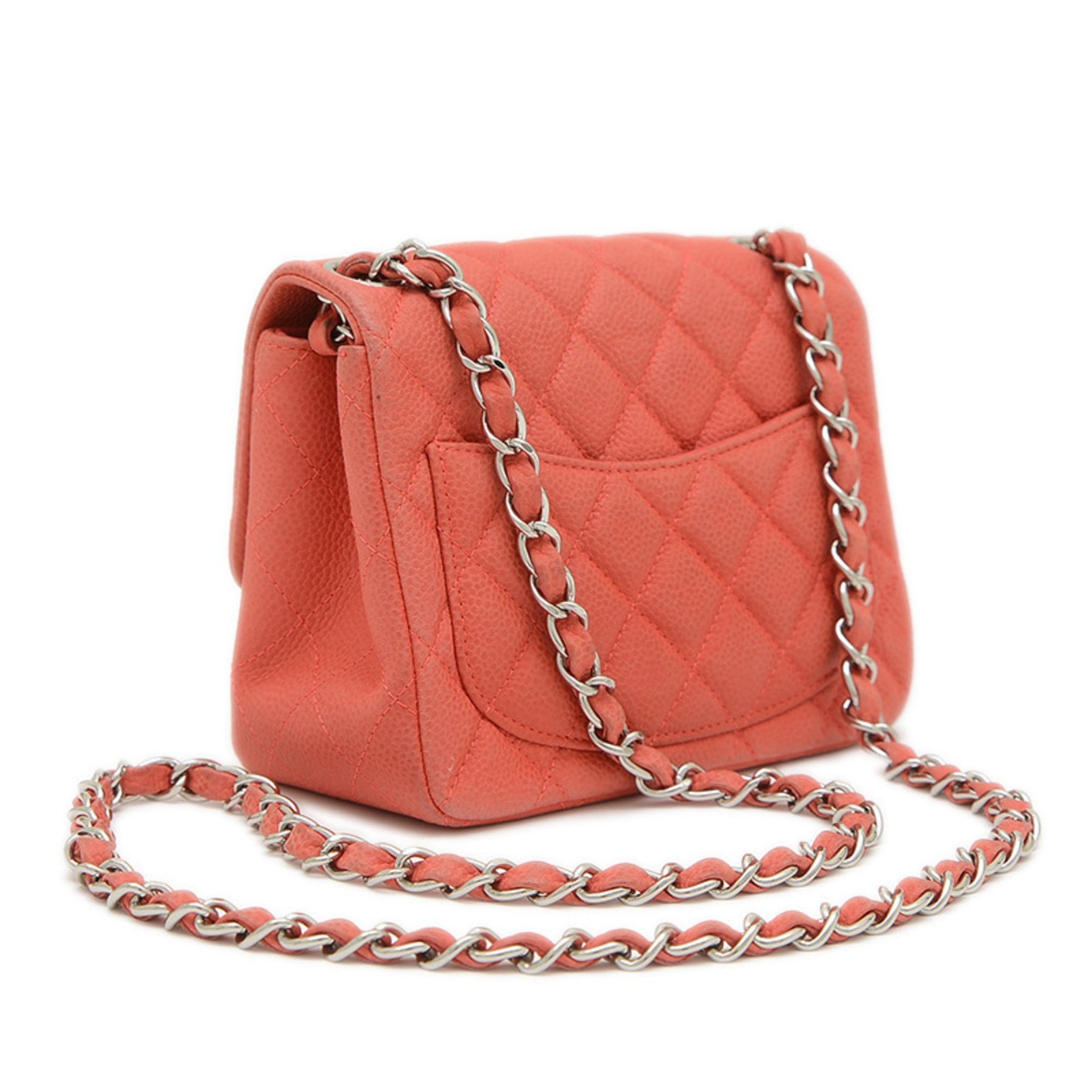 Chanel Mini Matelasse 18 Chain Shoulder Bag in Soft Caviar Red with Silver Hardware