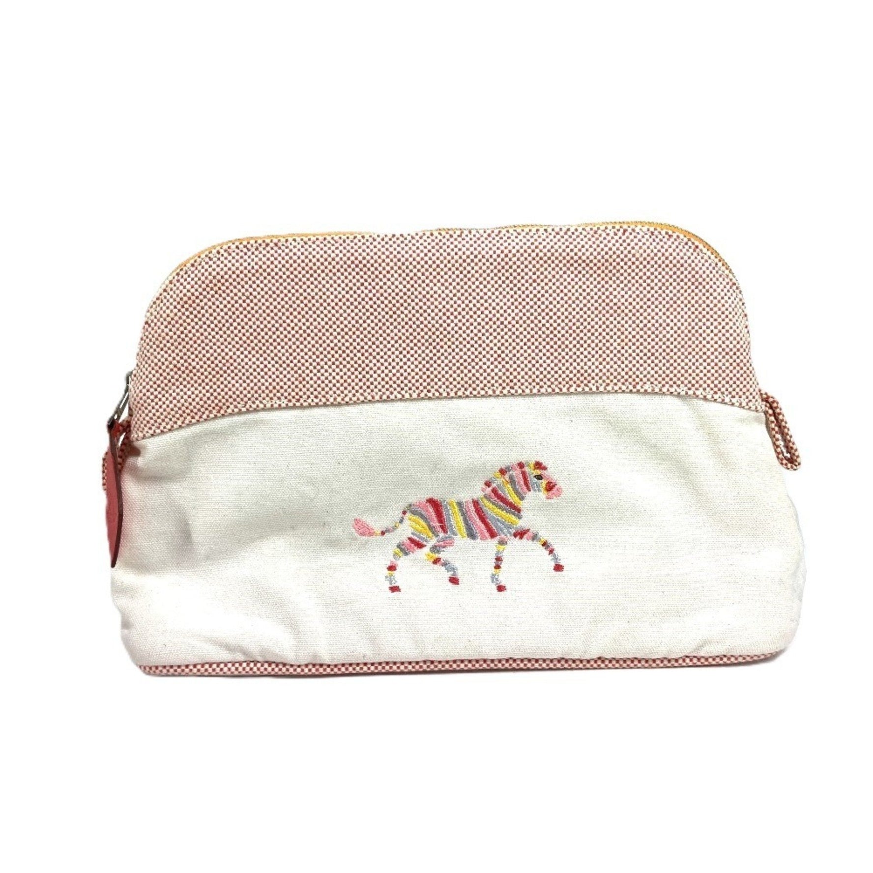 HERMES Logo Horse Cheval Makeup Pouch Cosmetic Canvas White