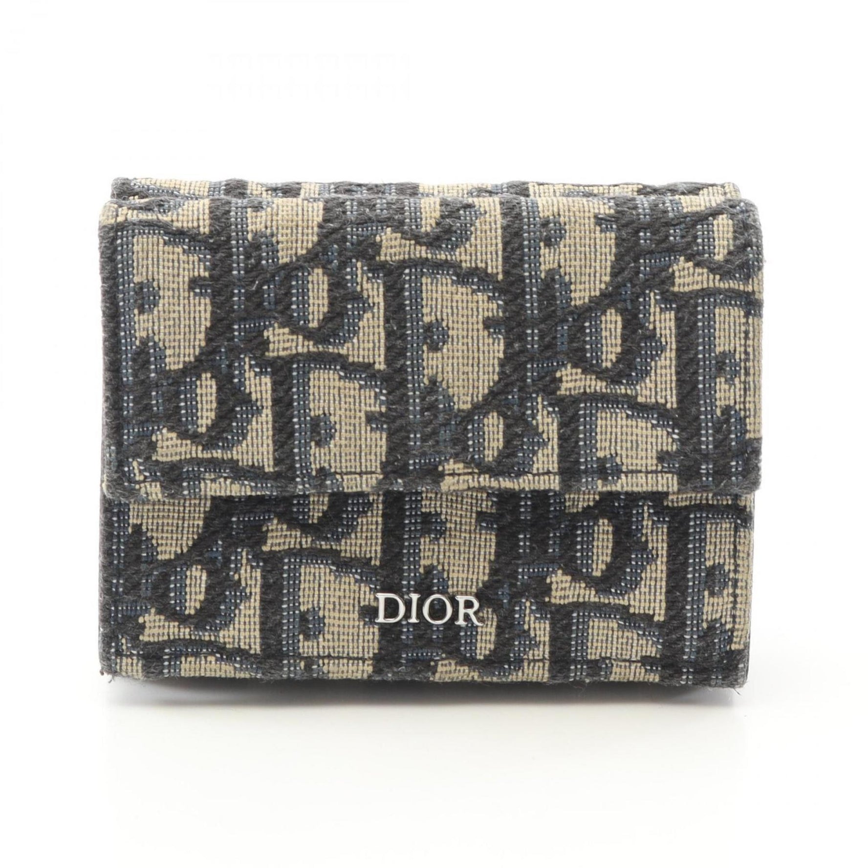 Christian Dior Dior Oblique Jacquard Tri-fold Wallet, Canvas, Beige/Navy