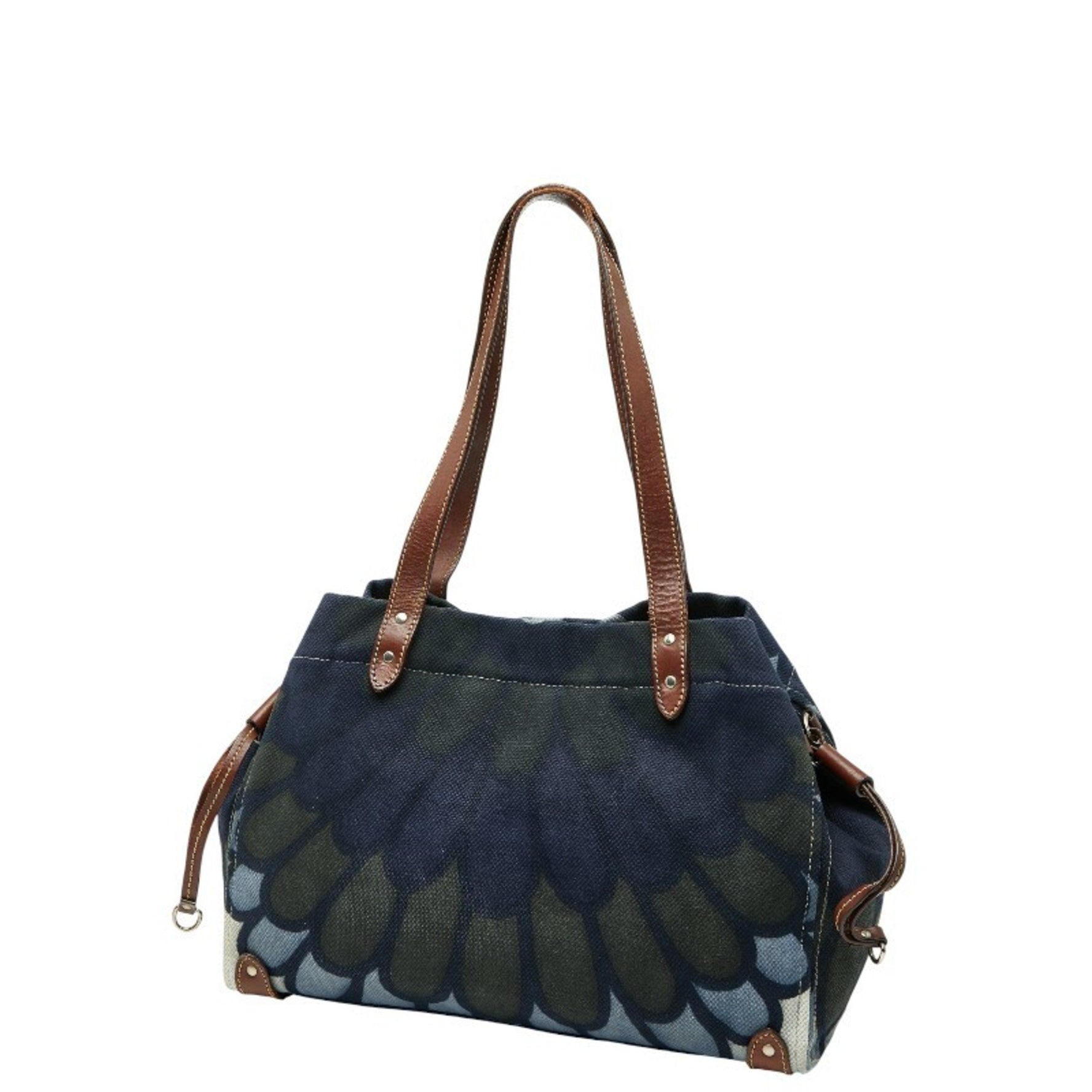 Miu Miu Miu logo flower Hana handbag tote bag in navy and multicolor leather canvas. MIUMIU