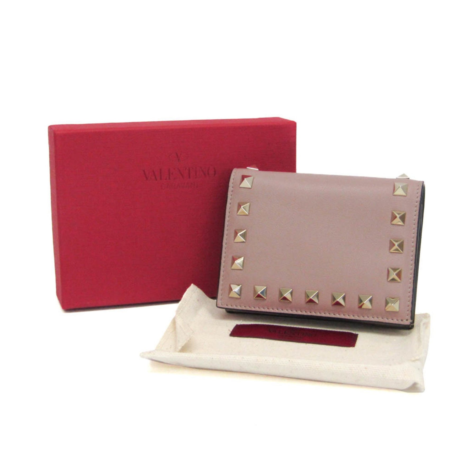Valentino Garavani Lockstuds QW2P0P39BOL Women's Leather Wallet (bi-fold) Pink Beige