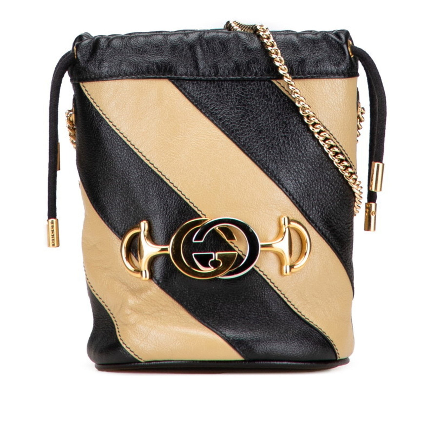 Gucci Zumi Mini Bucket Shoulder Bag Black Beige Leather