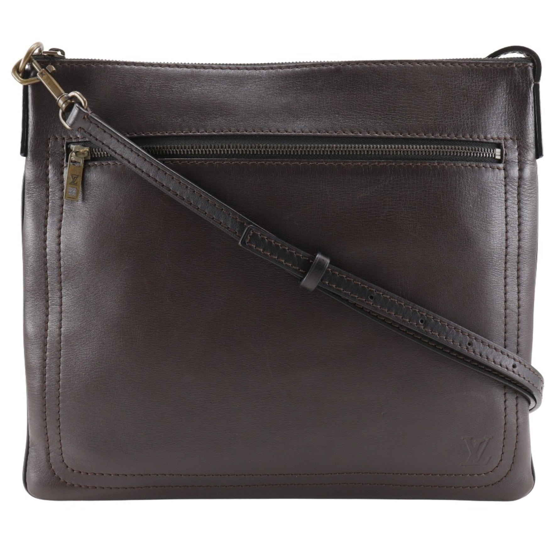 Louis Vuitton LOUIS VUITTON Sac Plat Shoulder Bag Utah M92073 Calfskin Cafe 2004 Brown LM0024 Men's