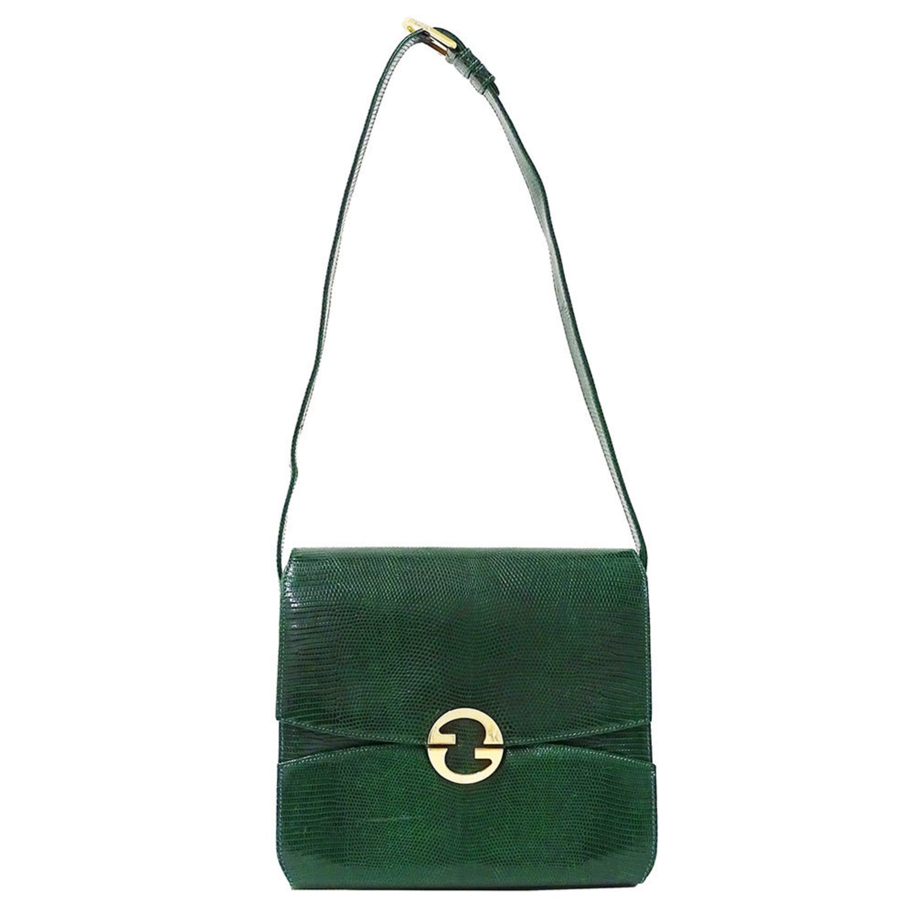 Gucci Women's Shoulder Bag in Green Embossed Leather with Flap
