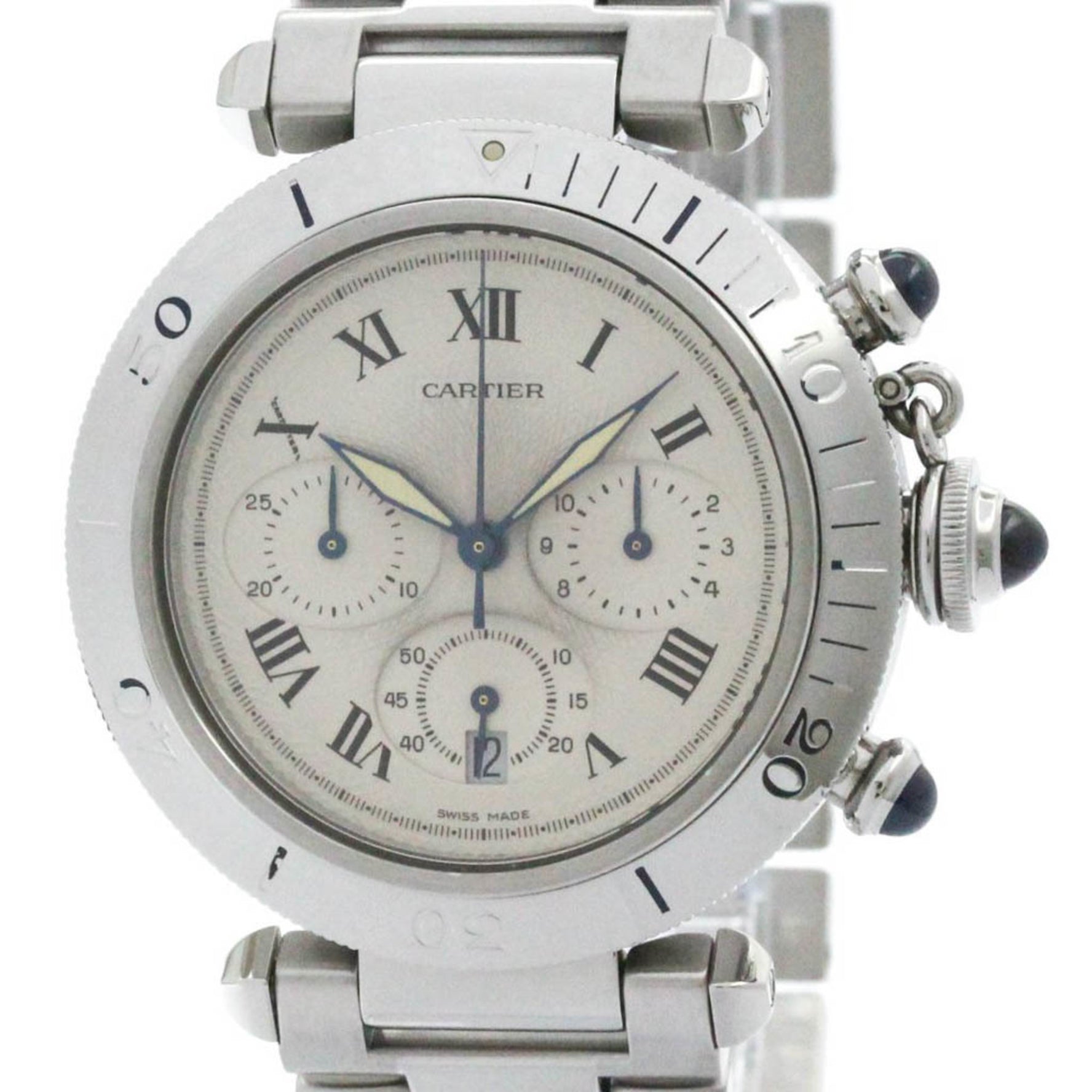 Polished CARTIER Pasha 38 Chronograph Steel Quartz Watch