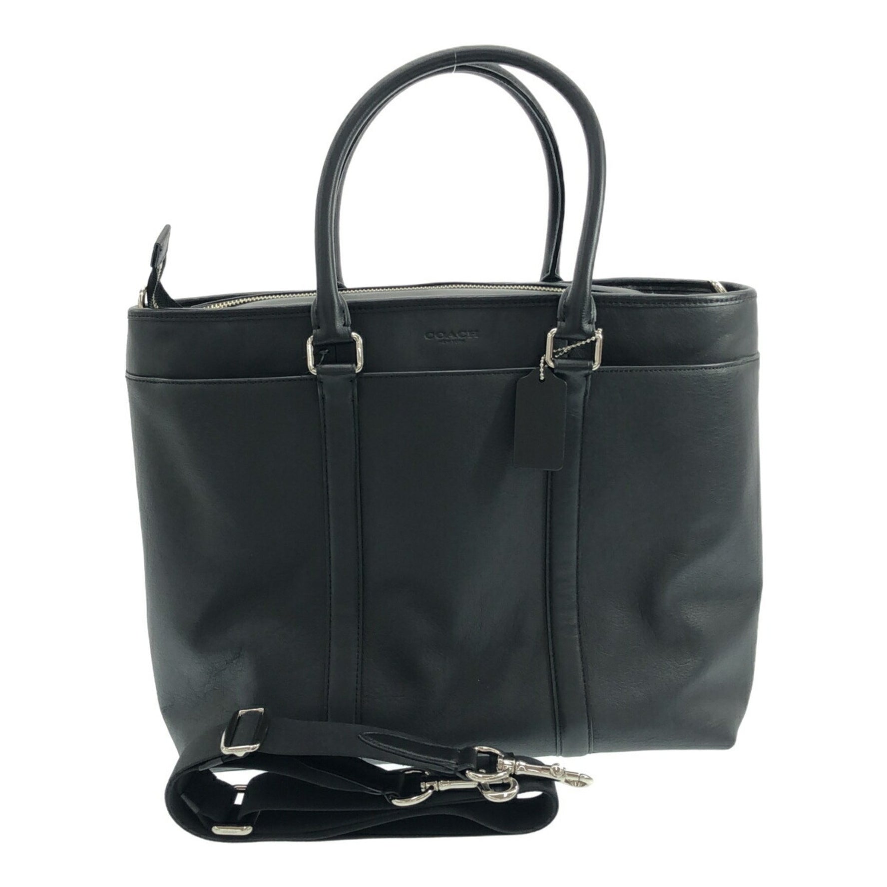 COACH Tote Bag Shoulder BLK Black Leather Mikunigaoka Store