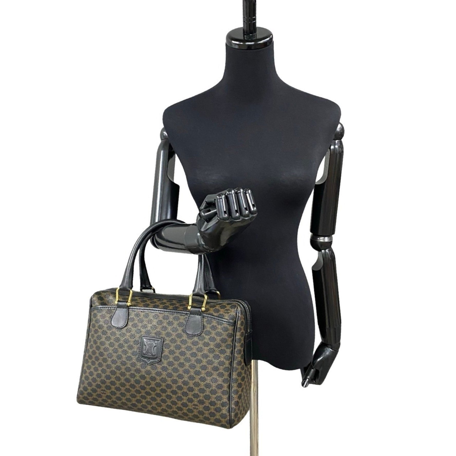 CELINE Macadam Blason Triomphe Leather Handbag/Mini Boston Bag, Black