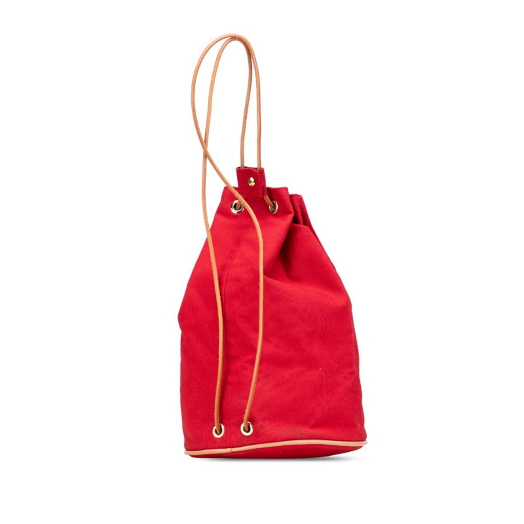 Hermes Hermès Polochon Mimir PM Shoulder Bag in Red and Brown Canvas Leather