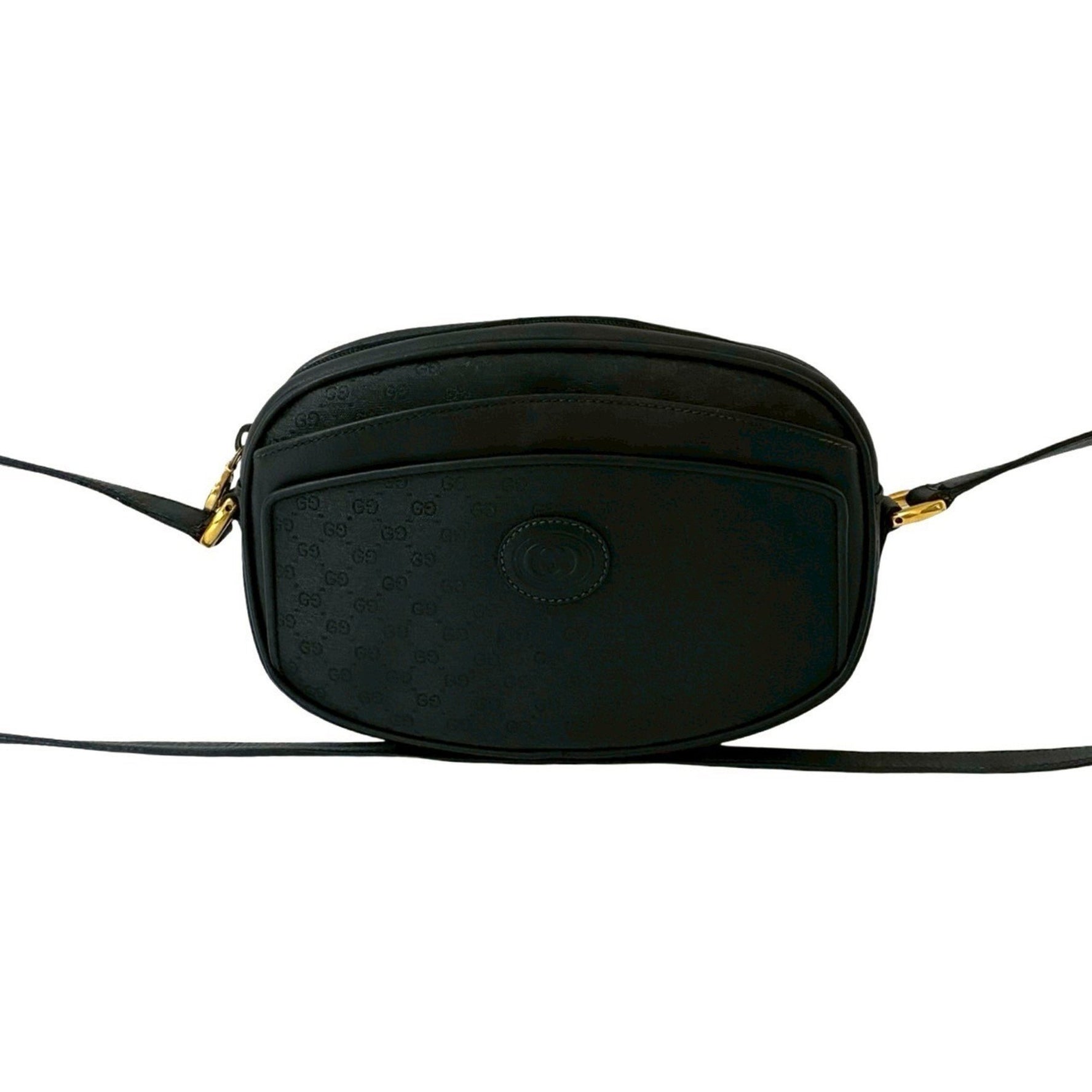 GUCCI Old Gucci Micro GG Logo Leather Genuine Shoulder Bag Pochette Sacoche Black