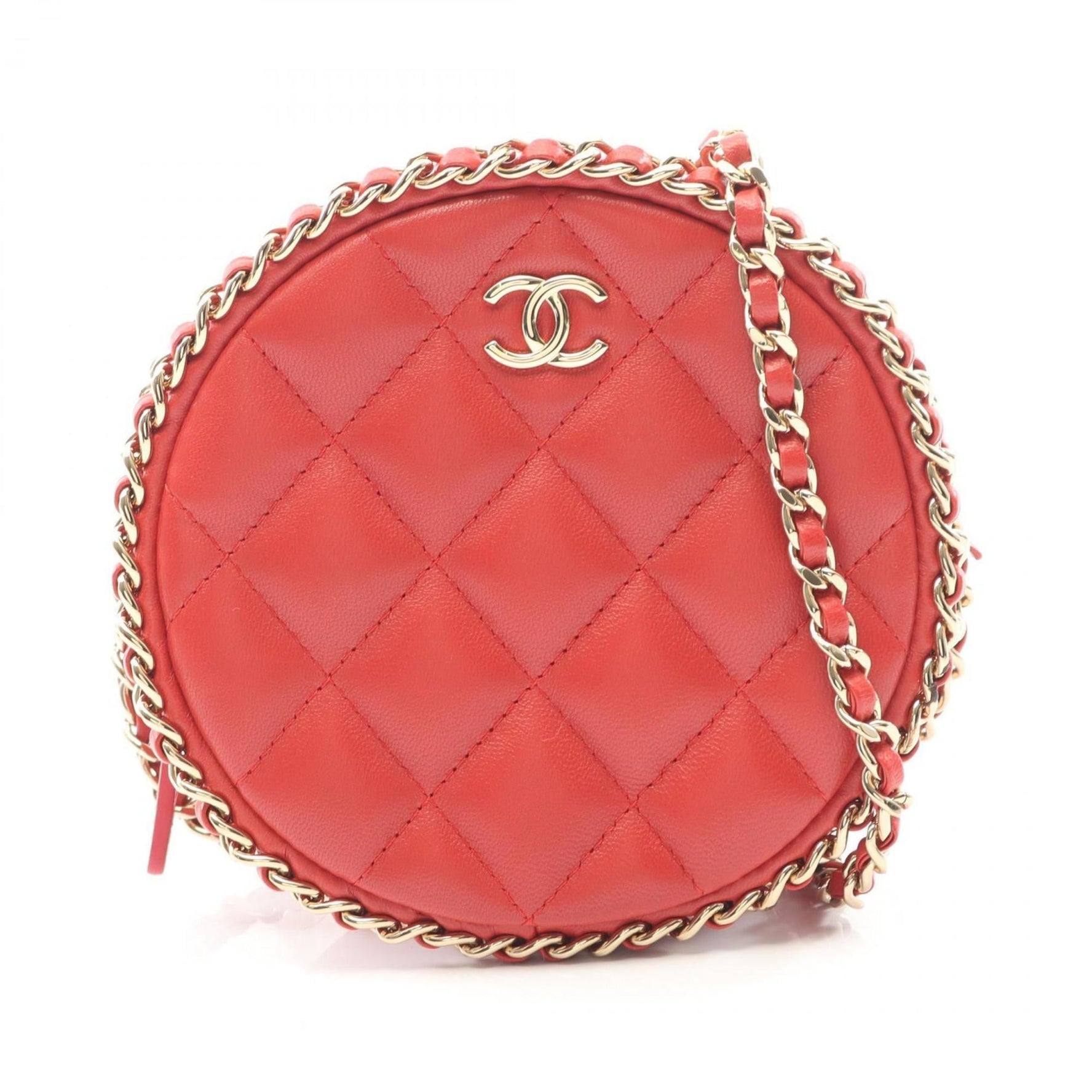 CHANEL Matelasse Shoulder Bag, Lambskin Leather, Red