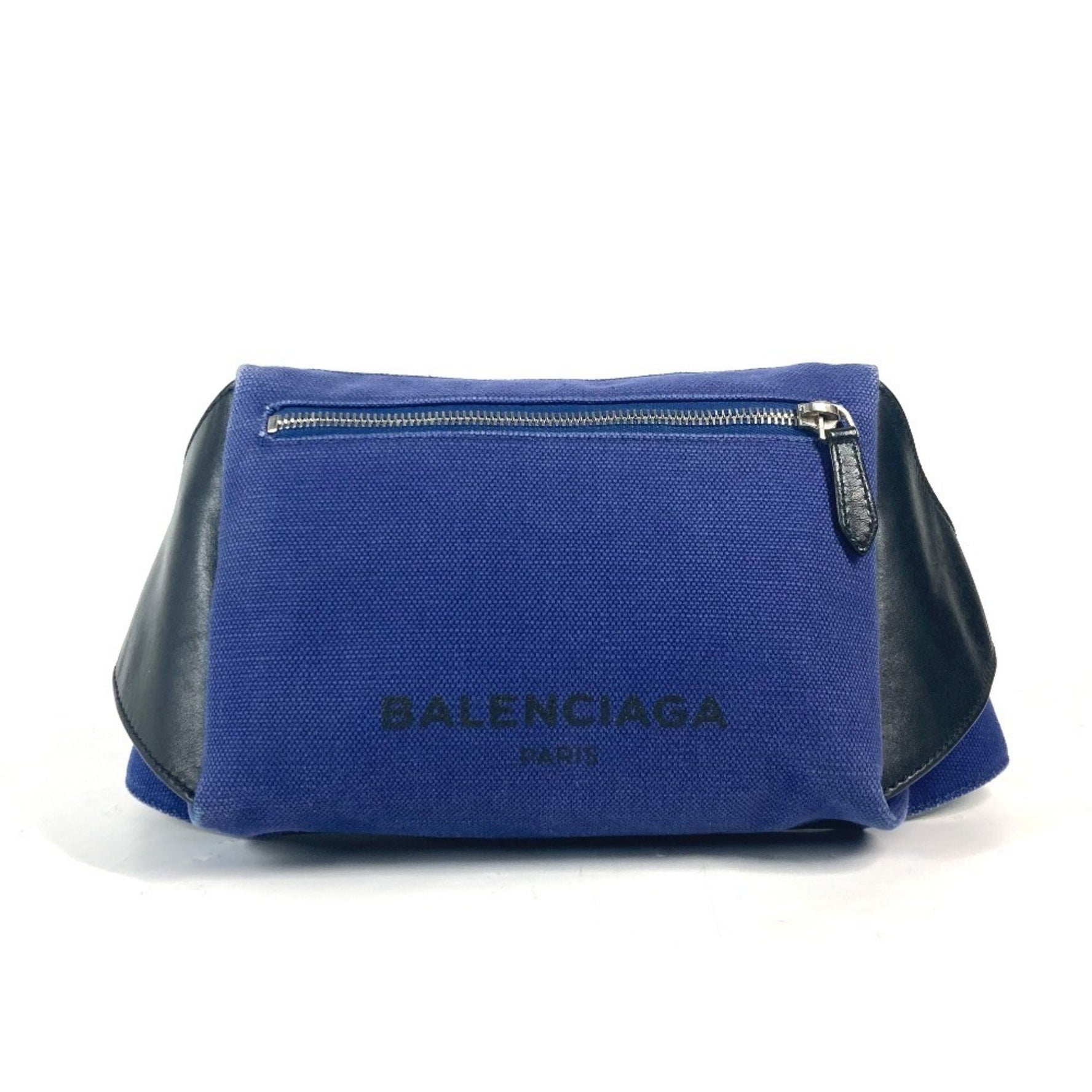 BALENCIAGA Logo Bag Belt Waist Pouch Body Leather Canvas Women's Blue