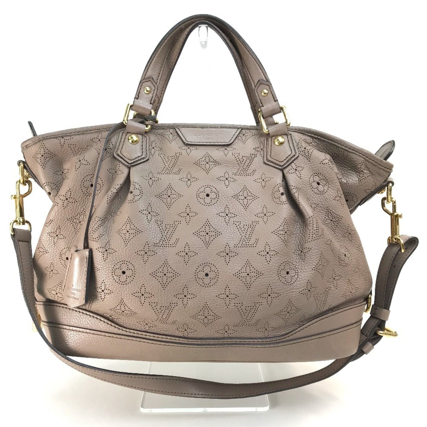 LOUIS VUITTON M93175 Monogram Mahina Stella PM 2-Way Shoulder Bag/Handbag in Leather, Women's, Poodle Beige