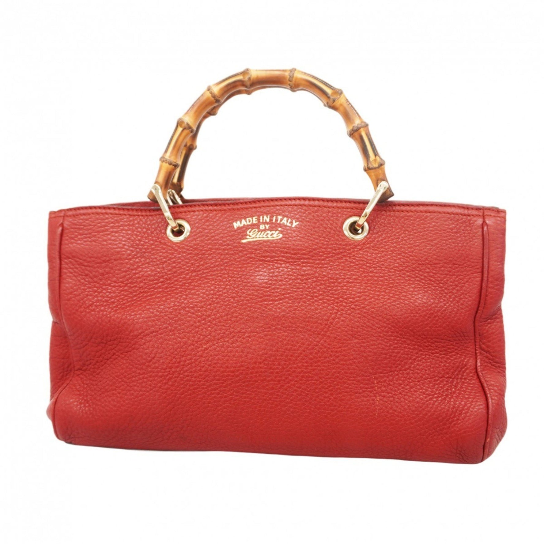 Gucci Bamboo Handbag Leather Red Champagne