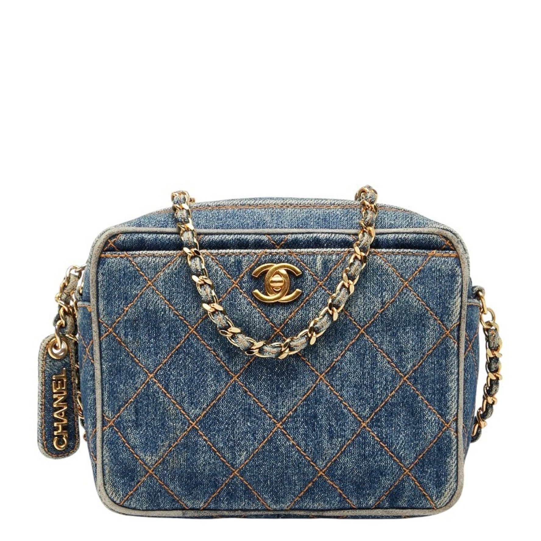 Chanel Coco Mark Matelasse Chain Shoulder Bag in Indigo Blue Denim