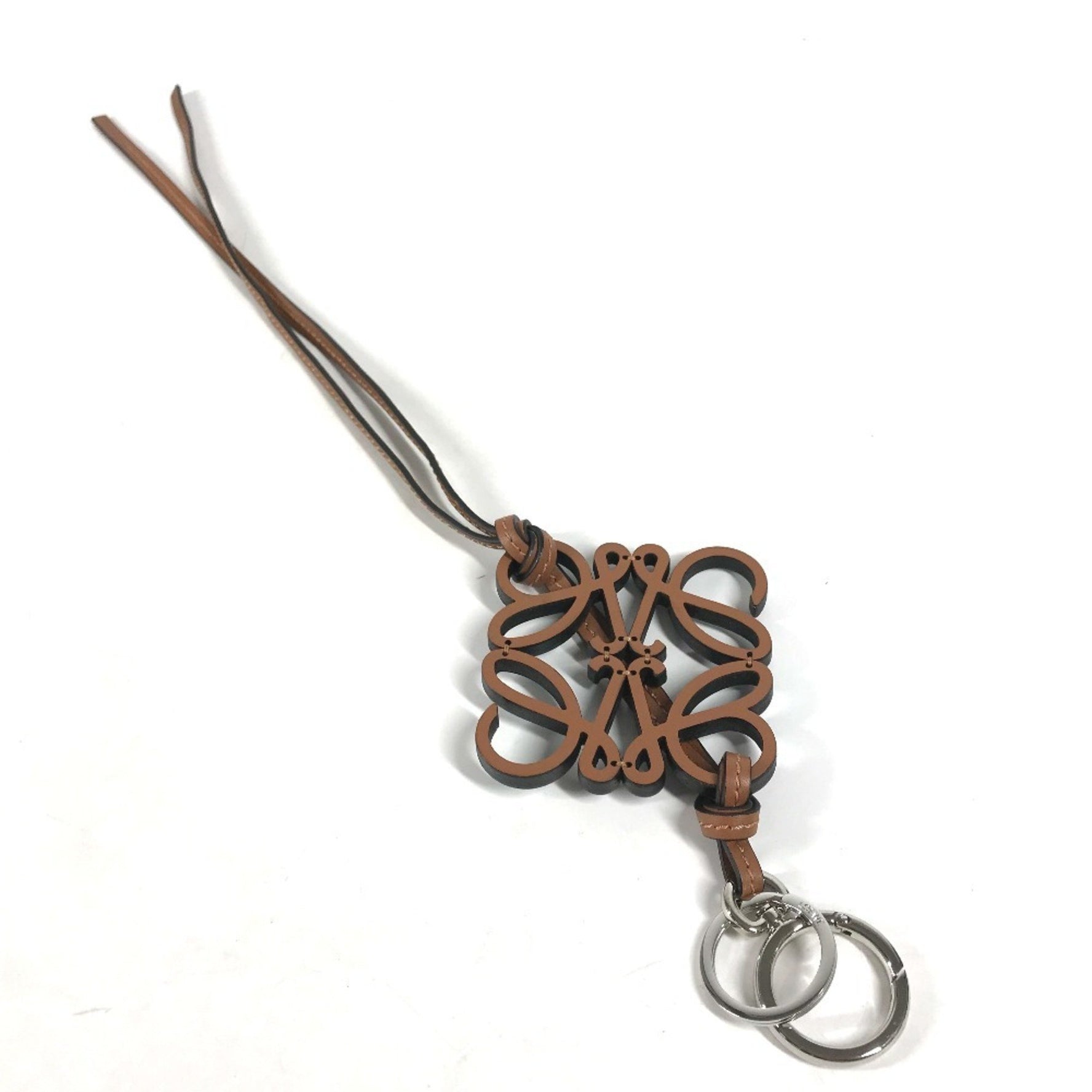 LOEWE Anagram Keychain Bag Charm Leather Tan Black