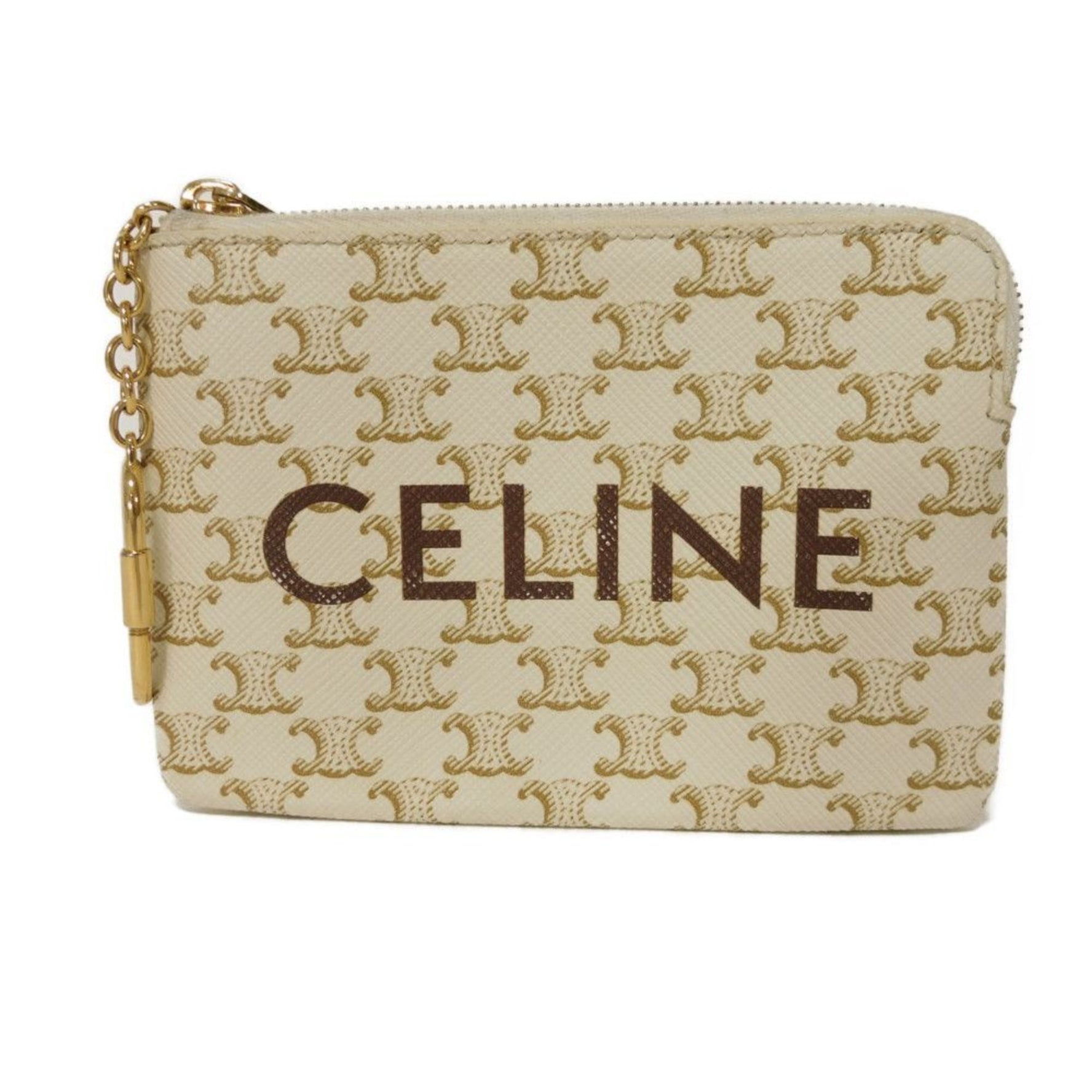 Celine Coin Case, & Card Macadam, Arc de Triomphe, Ivory, Gold, Key Ring, Men's
