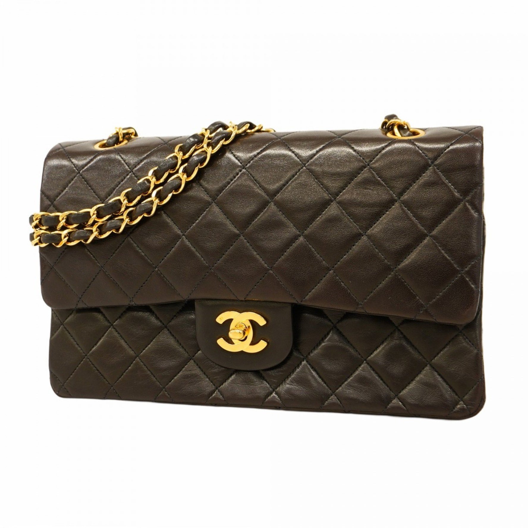 Chanel Matelasse Shoulder Bag with Double Flap and Chain, Lambskin, Black, Women's