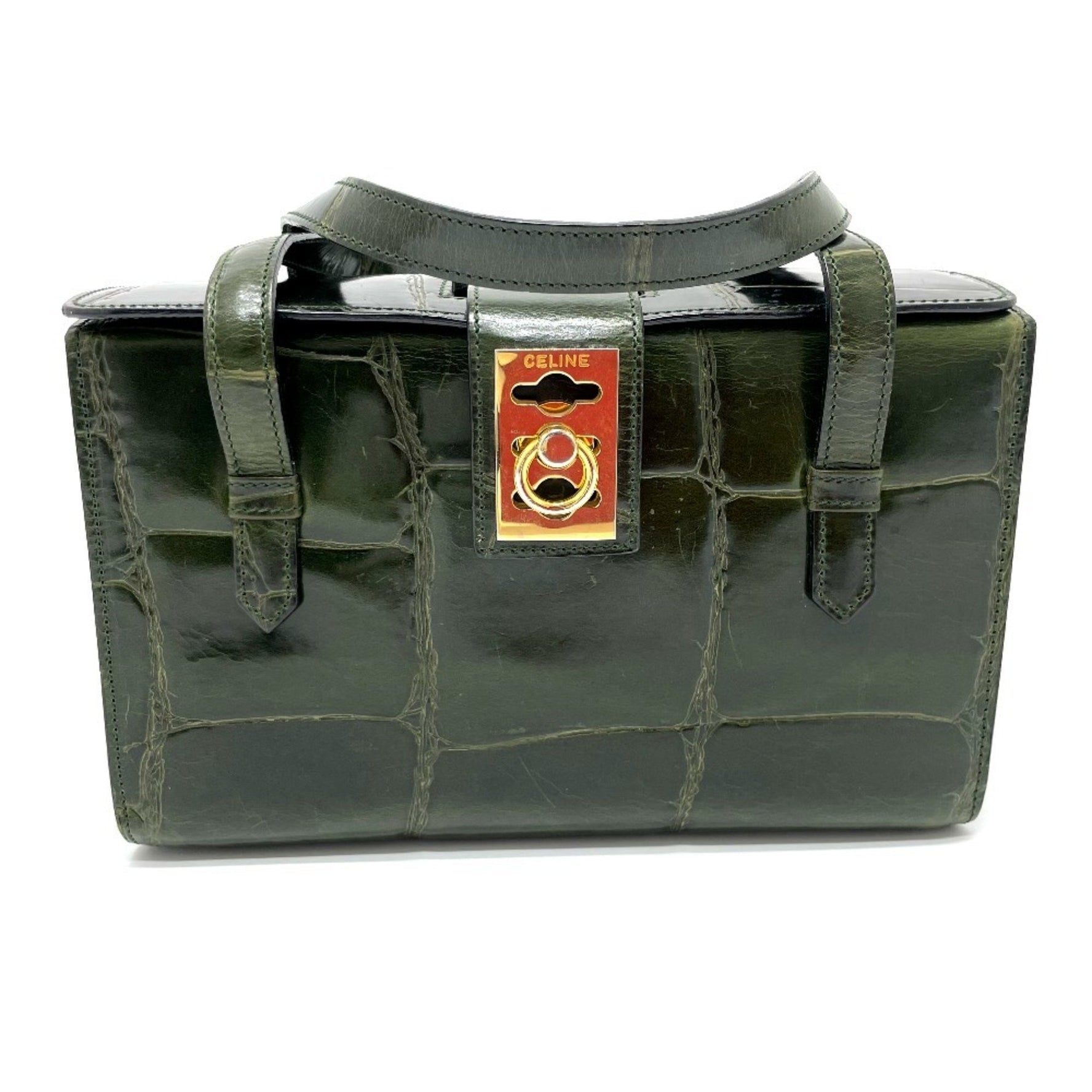 CELINE Crocodile Embossed Vanity Box Handbag in Leather