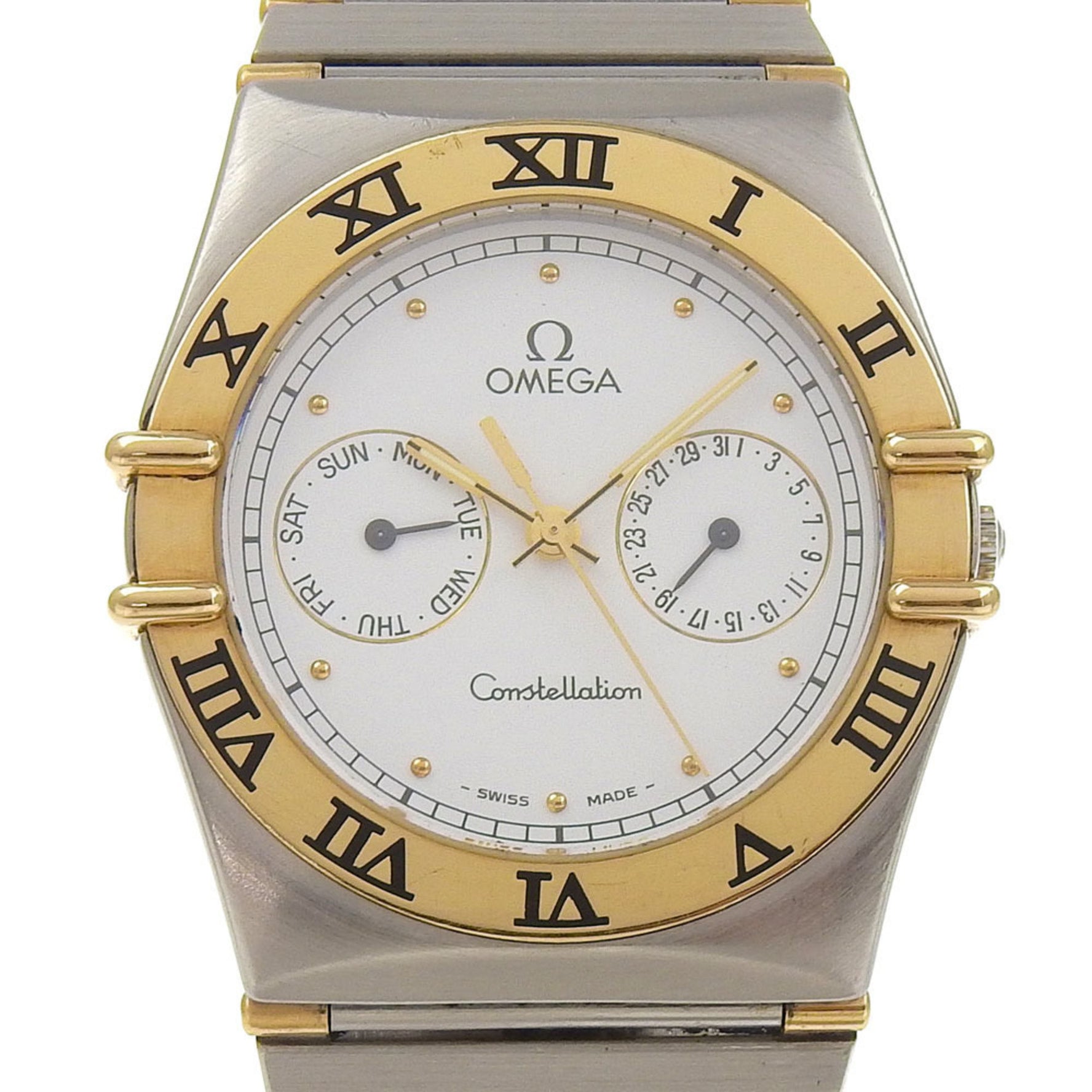 OMEGA Constellation Watch Day Date 1370.20 Stainless Steel Quartz Analog Display White Dial Boys