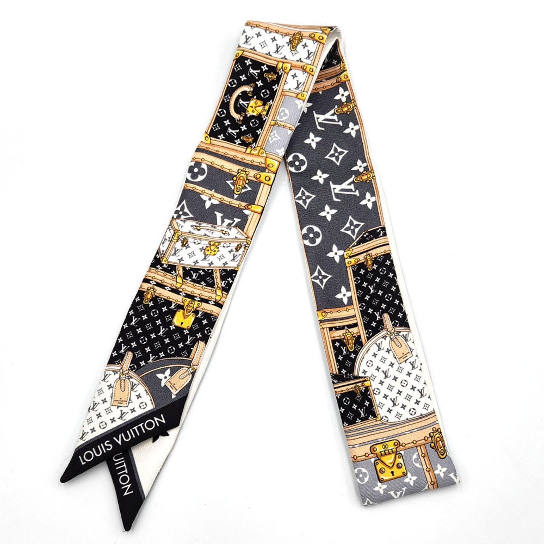 Louis Vuitton LOUISVUITTON Bandeau BB Let's Go Black White Silk Scarf Muffler