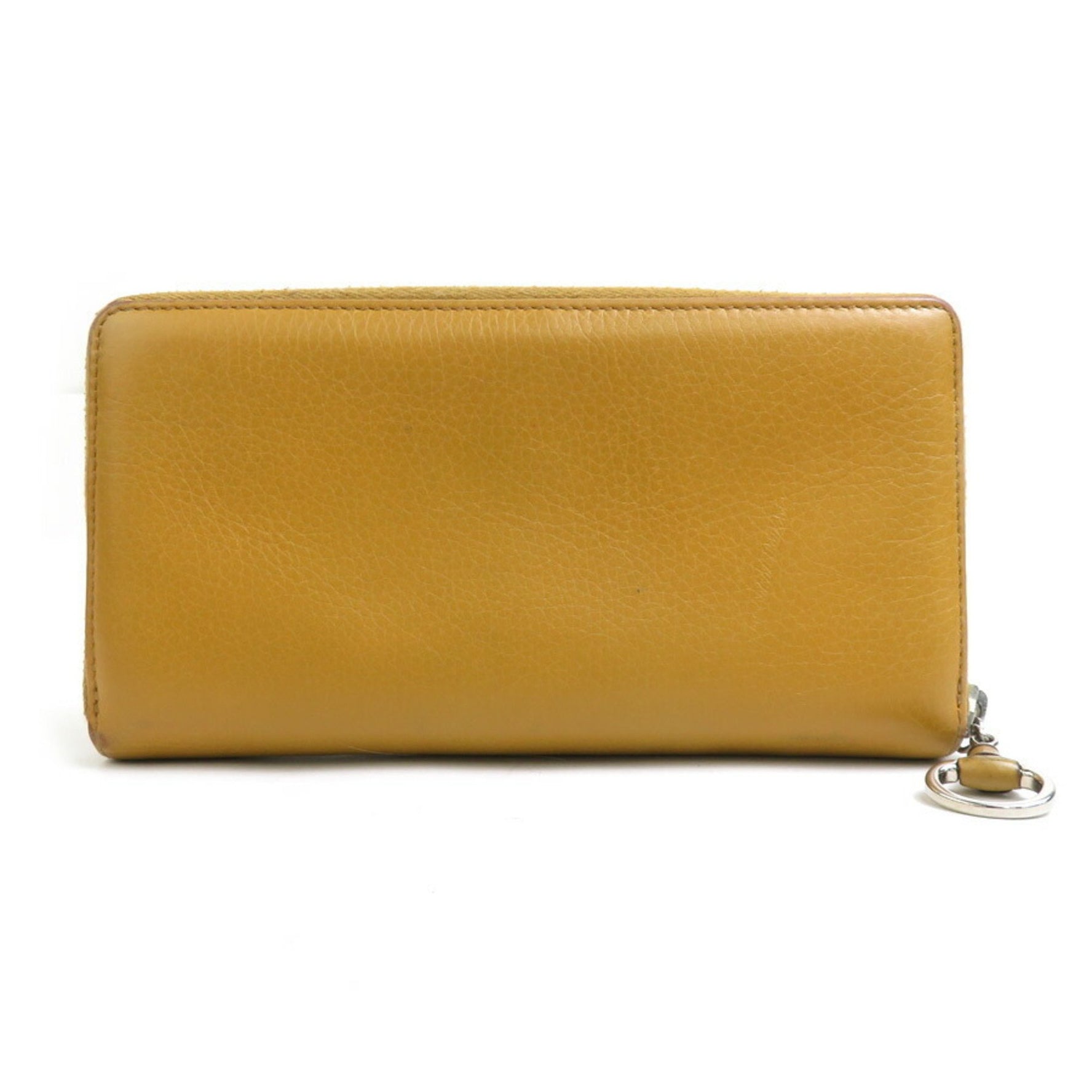 GUCCI Round Long Wallet Leather Beige Brown Silver Men's