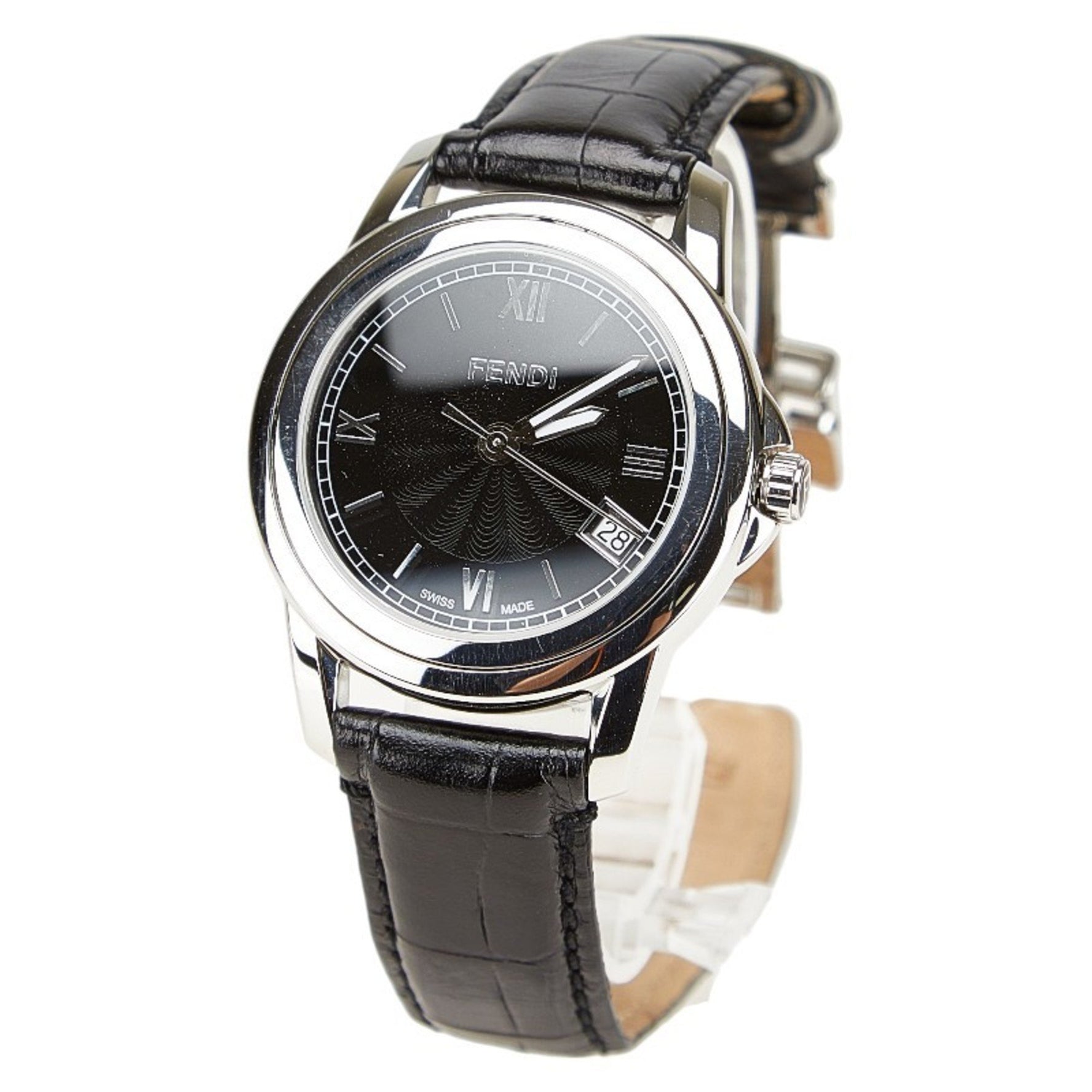 Fendi Reversible Case Watch, 2200M Quartz Movement, Black Dial, Stainless Steel, Leather, Men's, FENDI