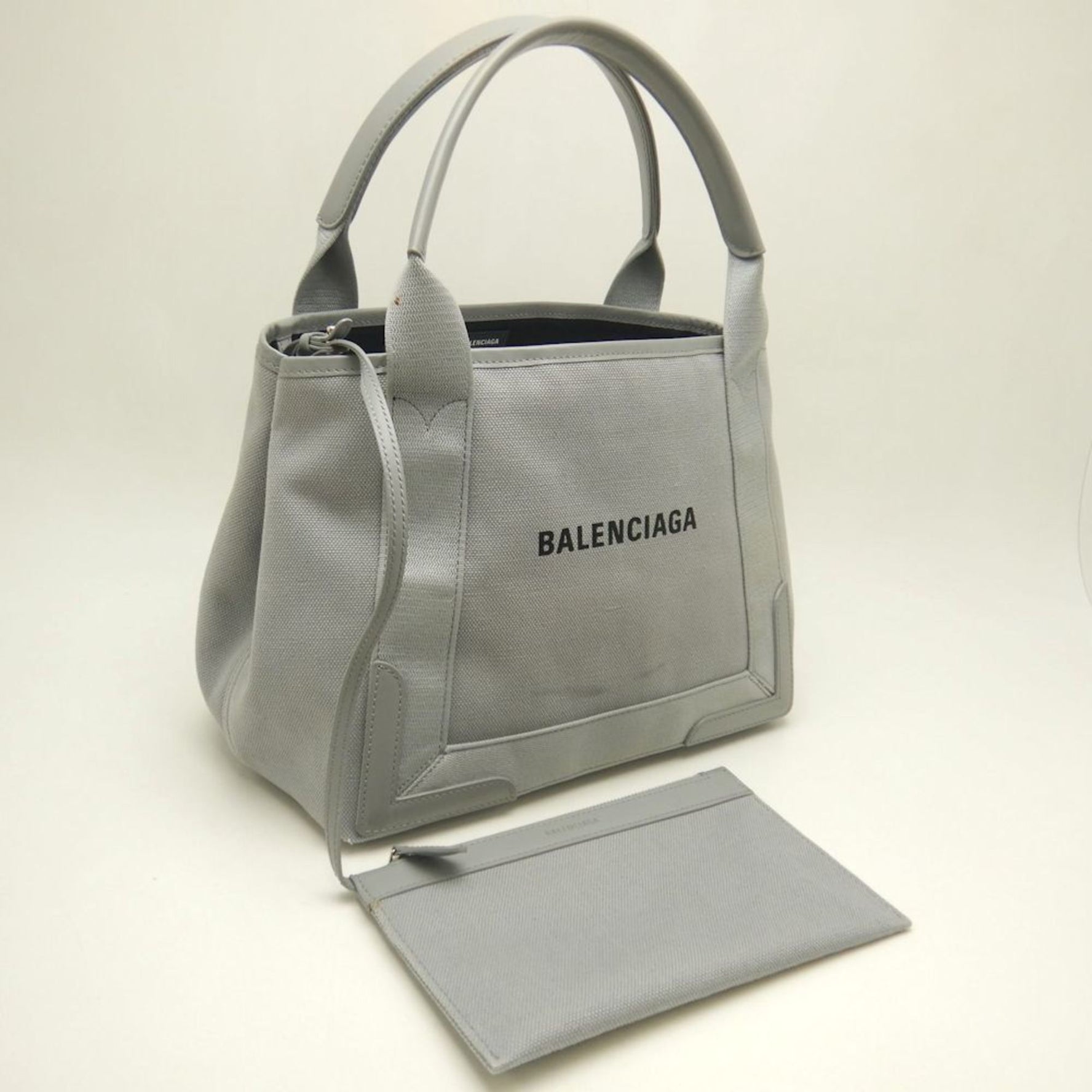 BALENCIAGA Cabas Handbag in Canvas and Leather, Gray, Women's,