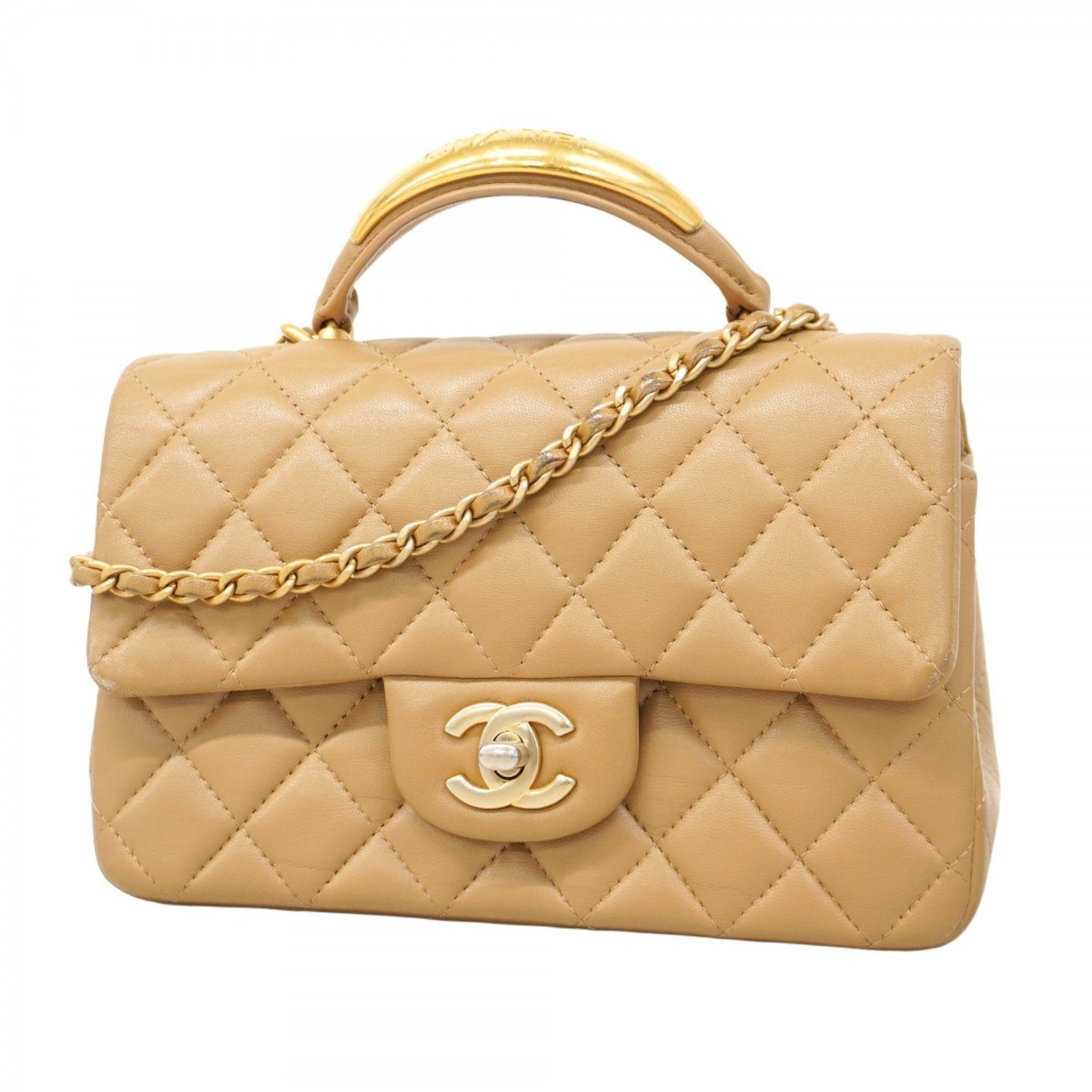 Chanel Matelasse Shoulder Bag with Chain Bag, Brown Lambskin, Women's