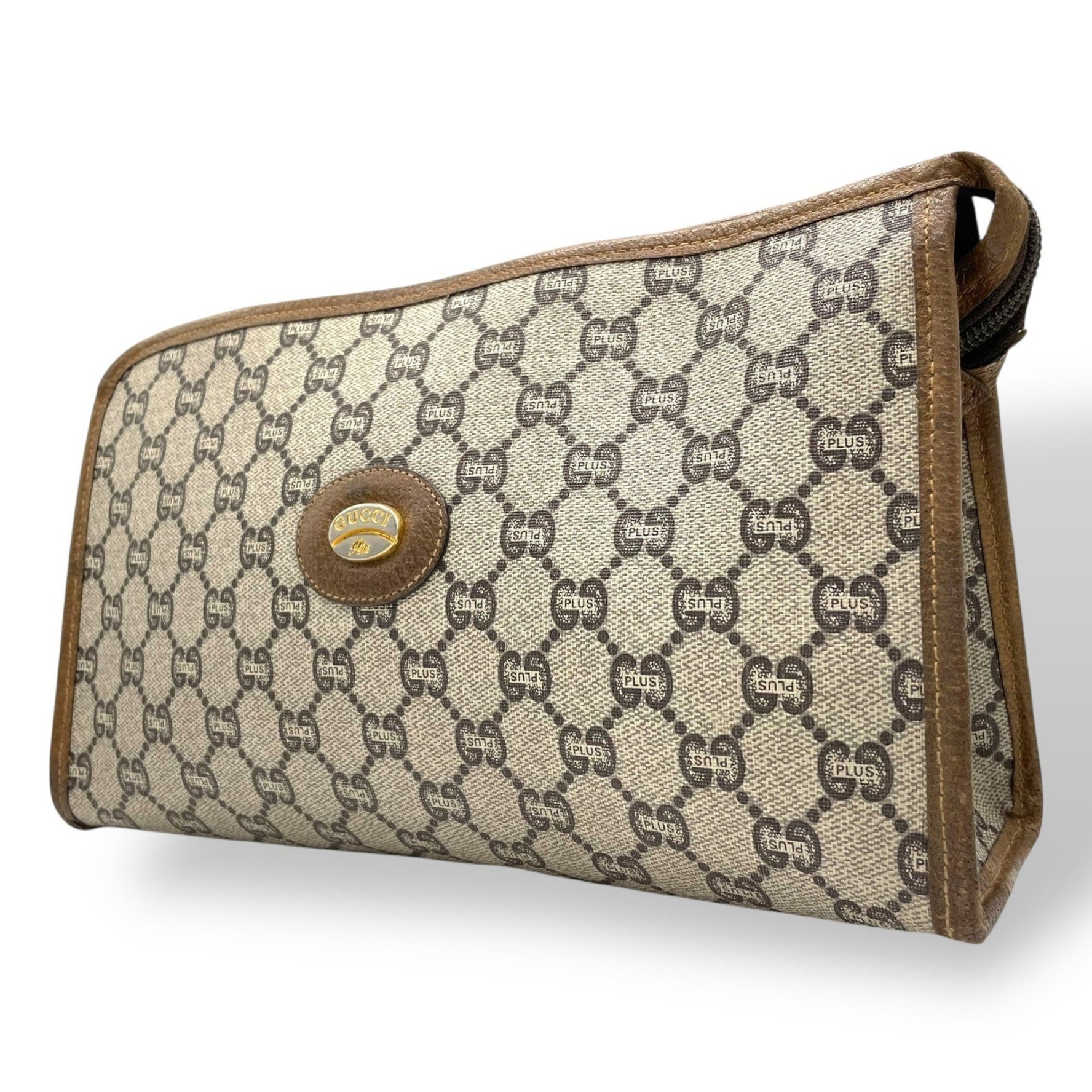 GUCCI GG Plus clutch bag/second bag in gray/beige leather with gold hardware. This vintage is gold. Perfect .